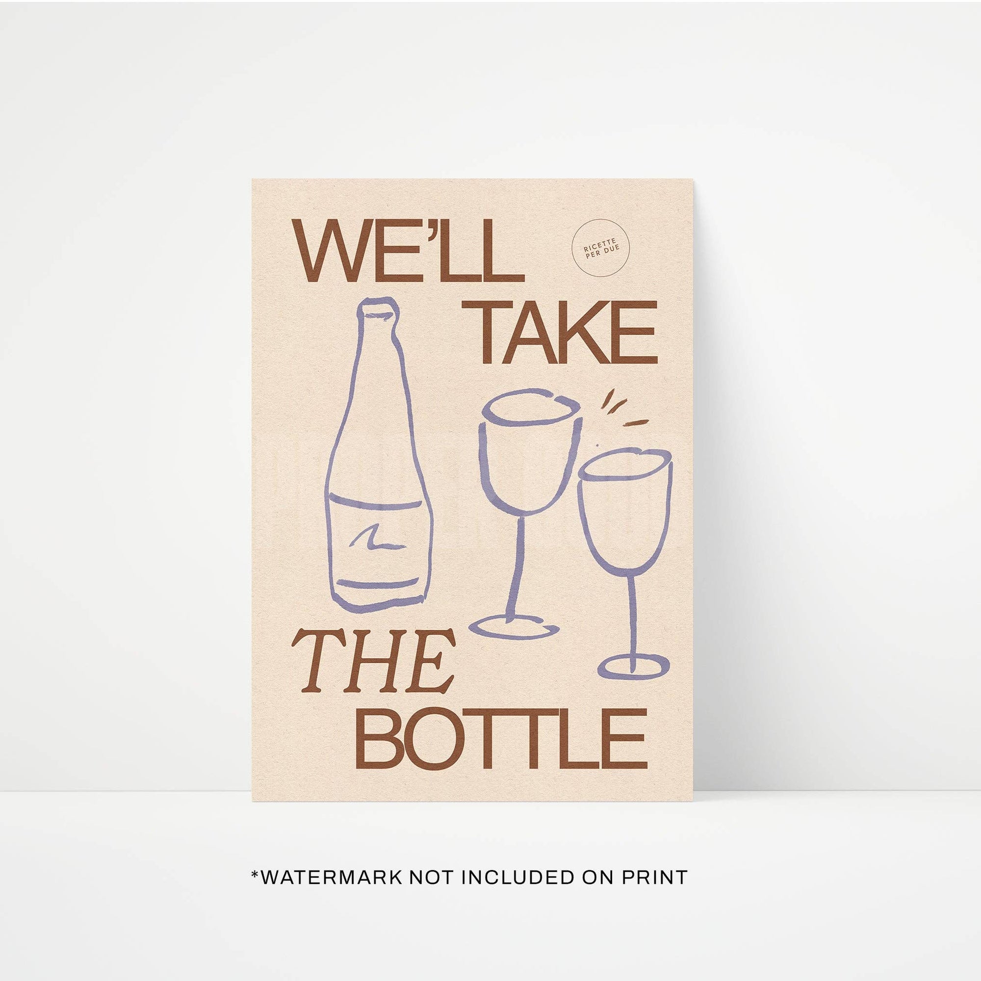 Wine art print brown A4 by Proper Good — kitchen wall art