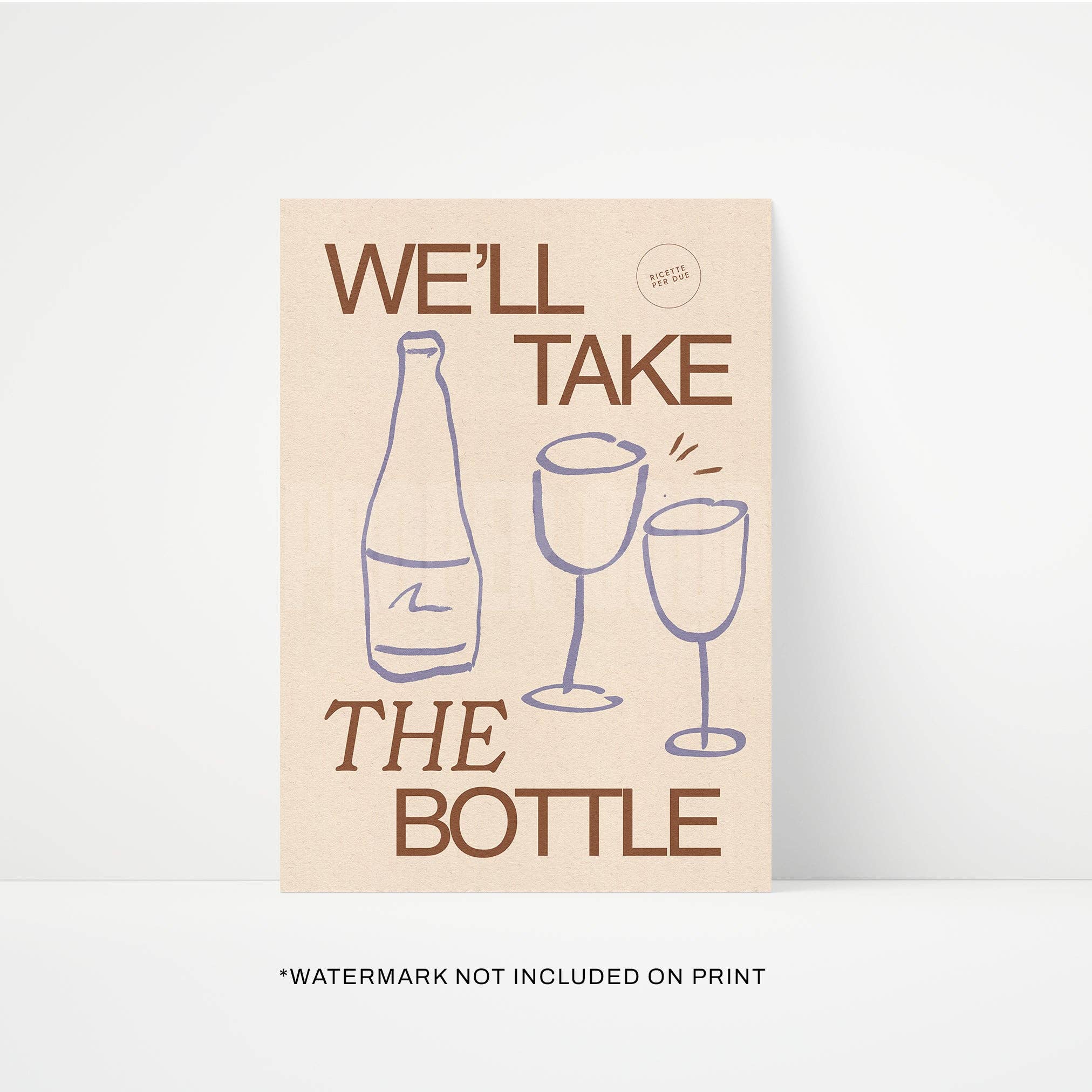 Wine art print brown A4 by Proper Good — kitchen wall art