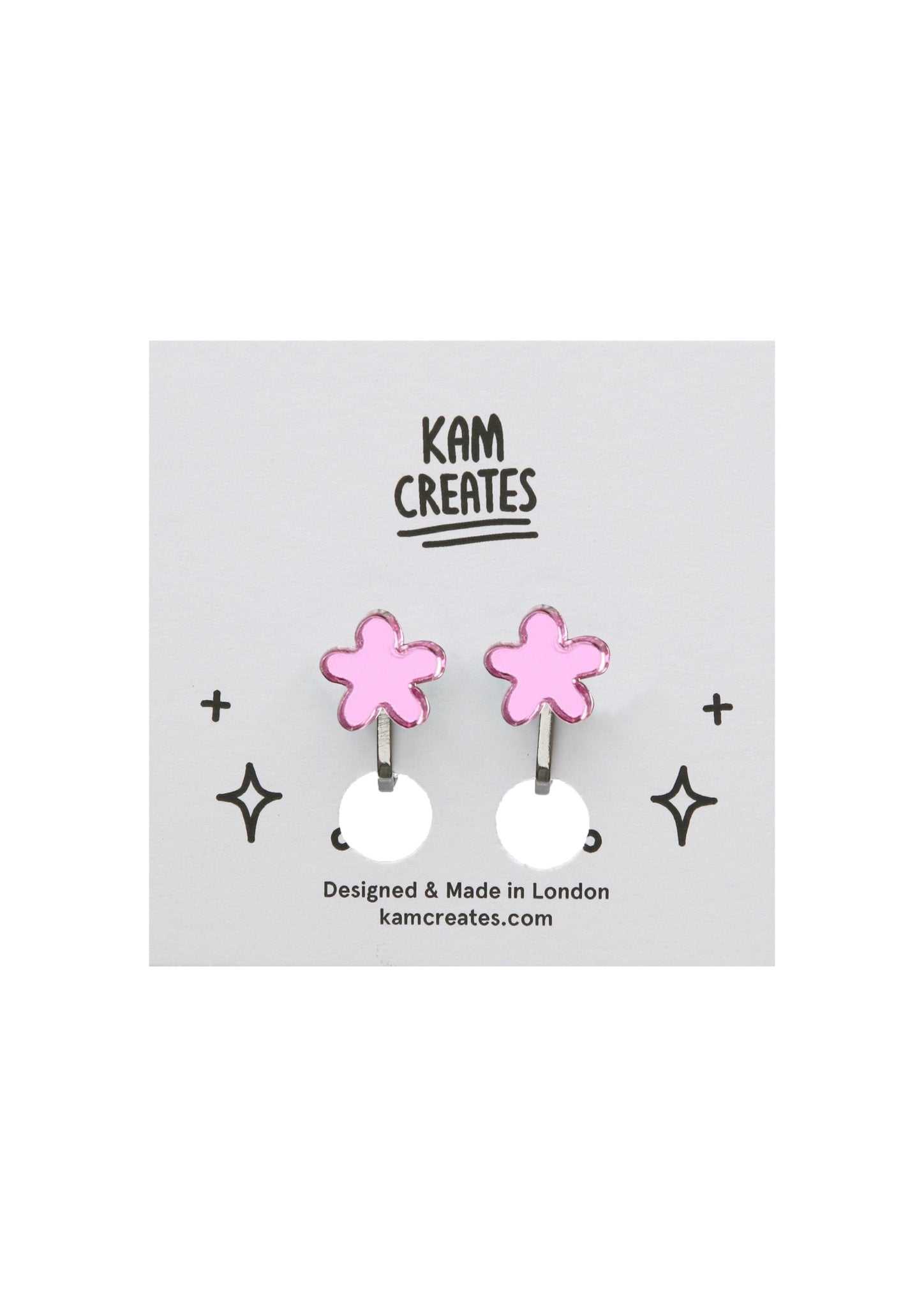 Flower Clip on Studs - Pink Mirror accessories  earrings