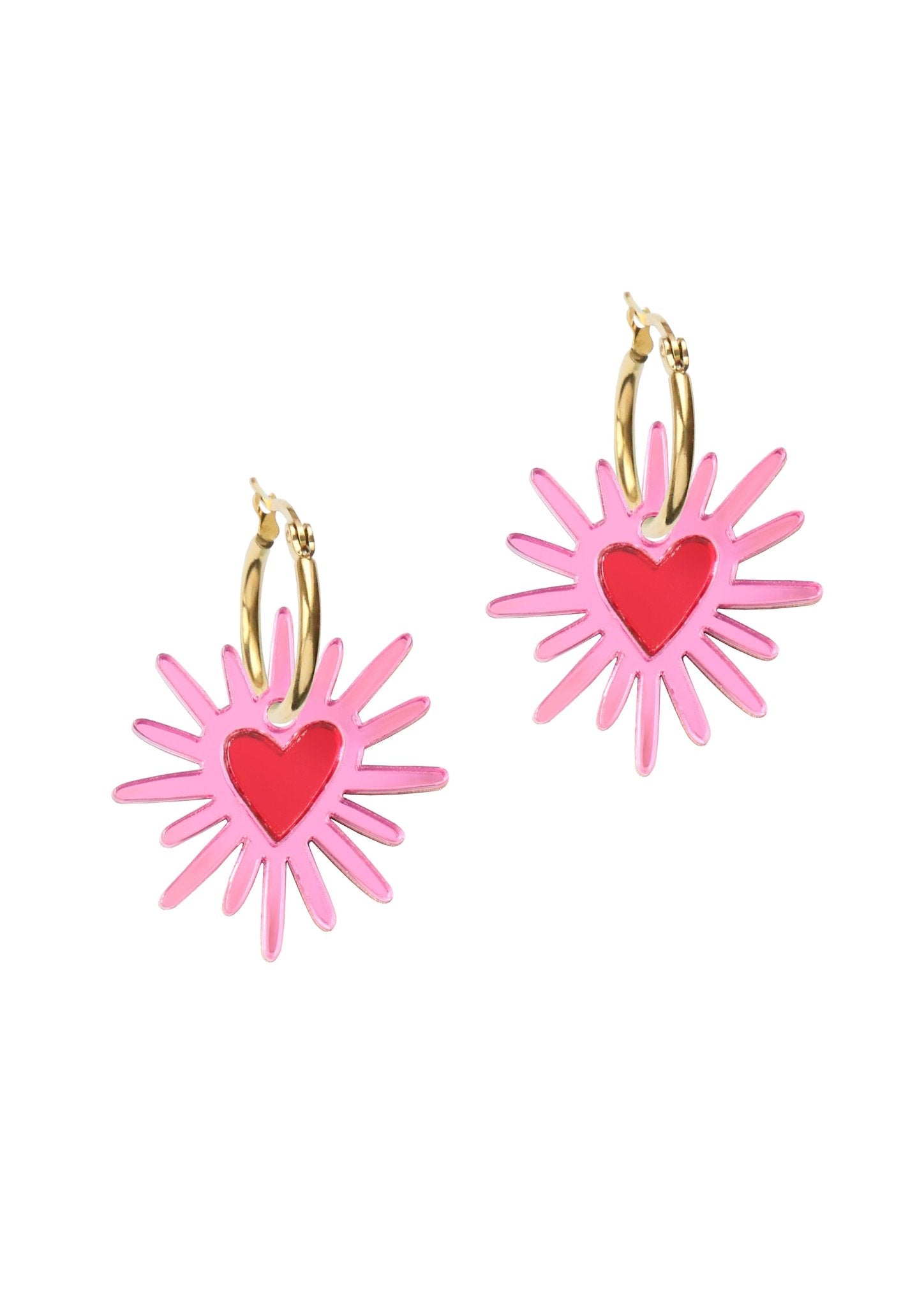 Shining Heart Hoops - Pink and Red Mirror accessories  earrings