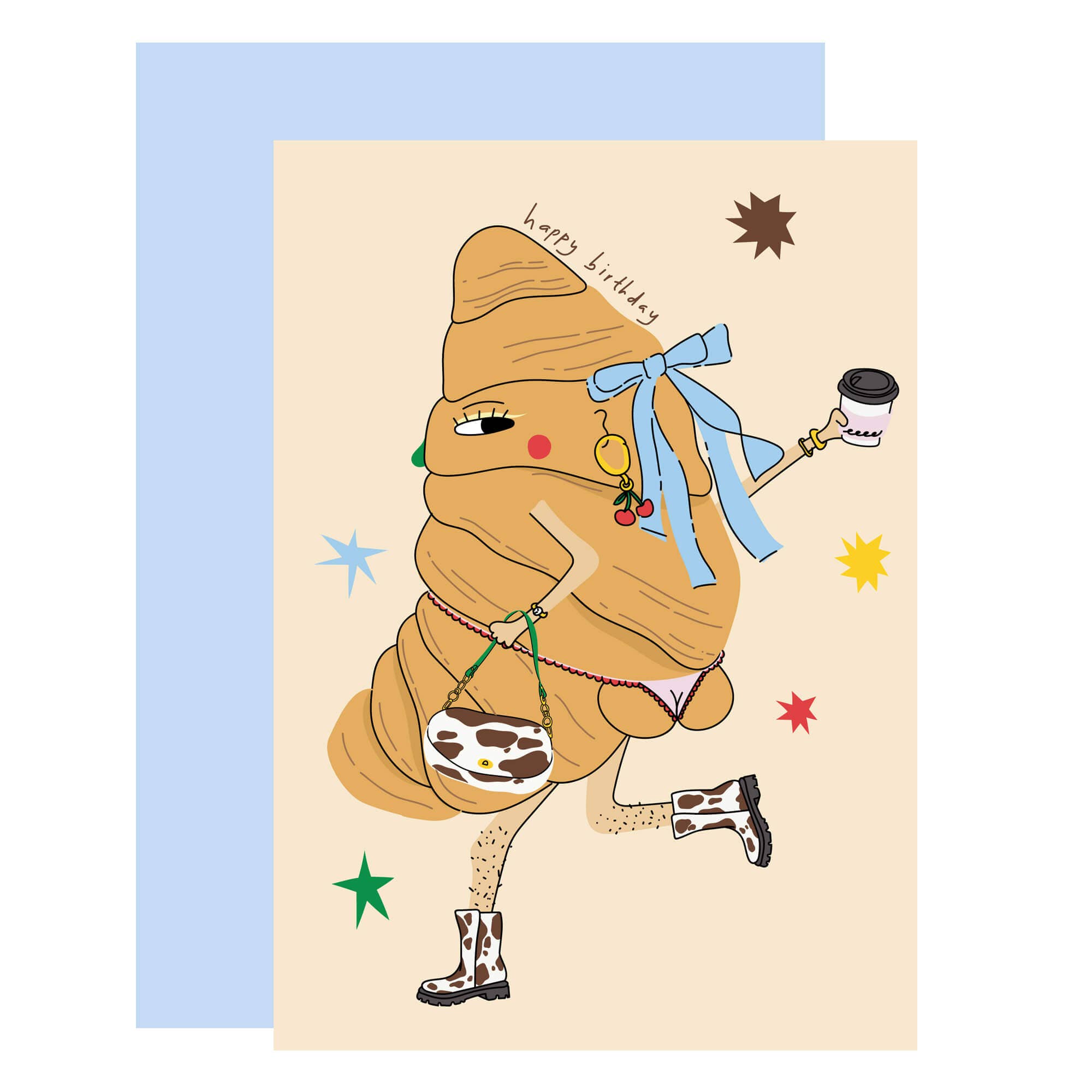 Croissant in boots birthday card|fun greeting cards - Eat the Moon | Greeting cards and stationery Modern Love Store Glasgow