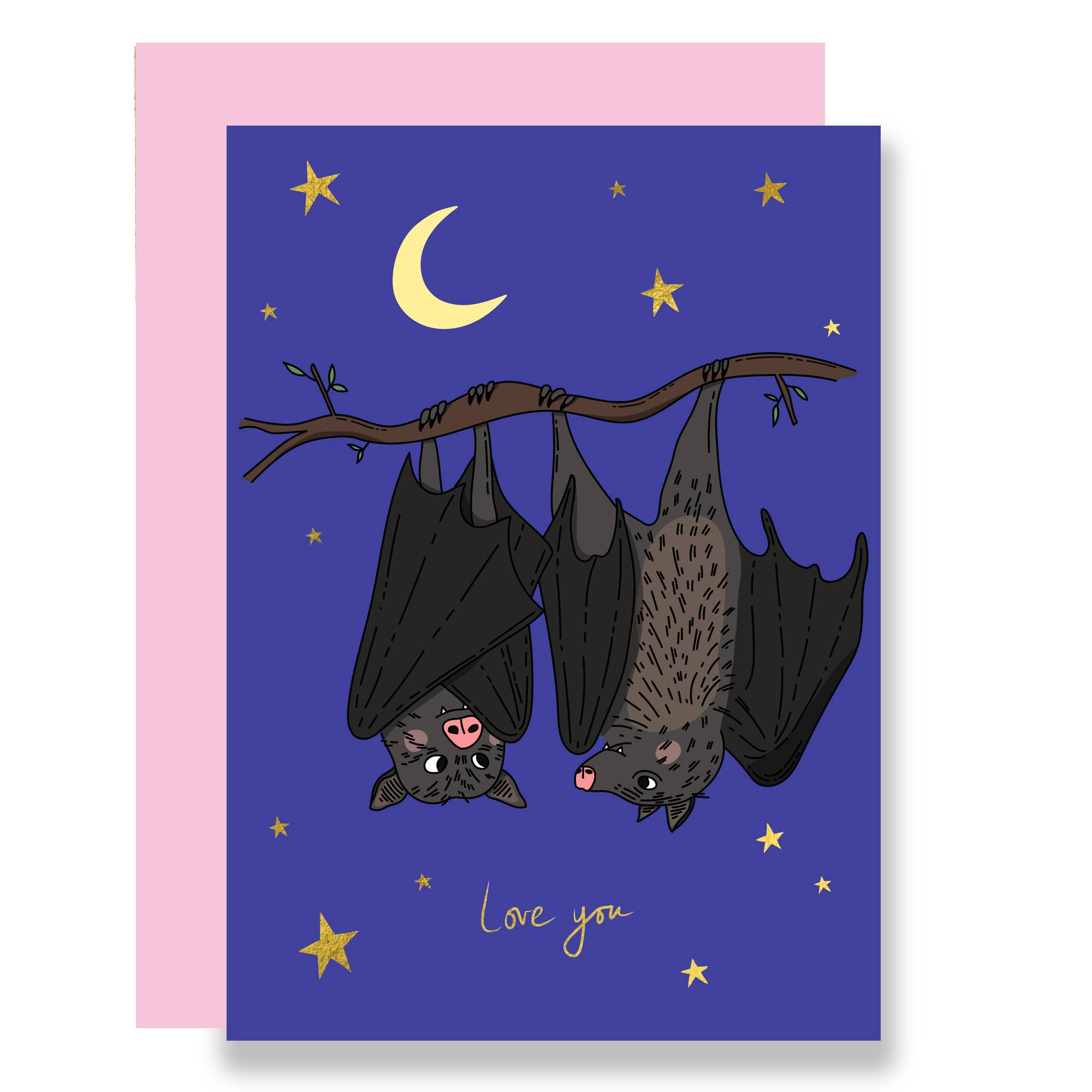 Two bats in love gold foil Valentine's Card - Eat the Moon | Greeting cards and stationery Modern Love Store Glasgow