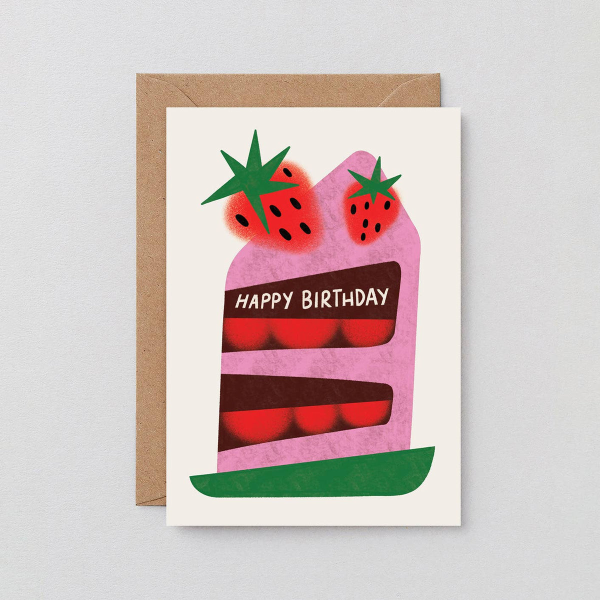 Happy Birthday Strawberry Cake Embossed Greeting Card