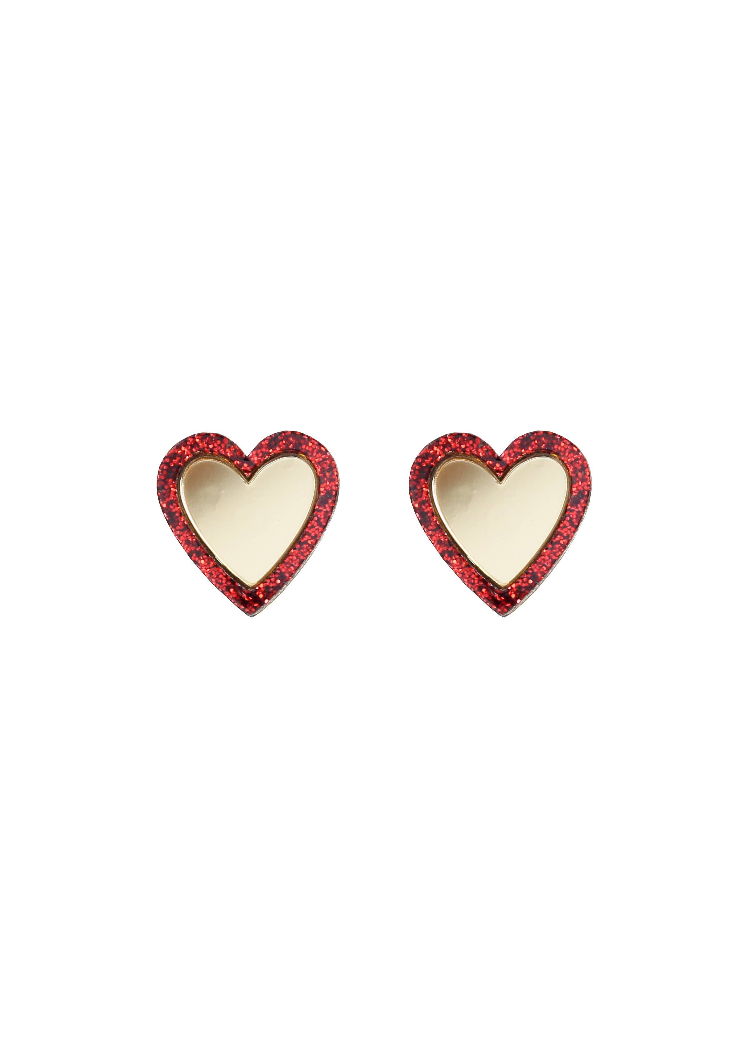 Acrylic Heart Studs: Teal mirror + Red Mirror