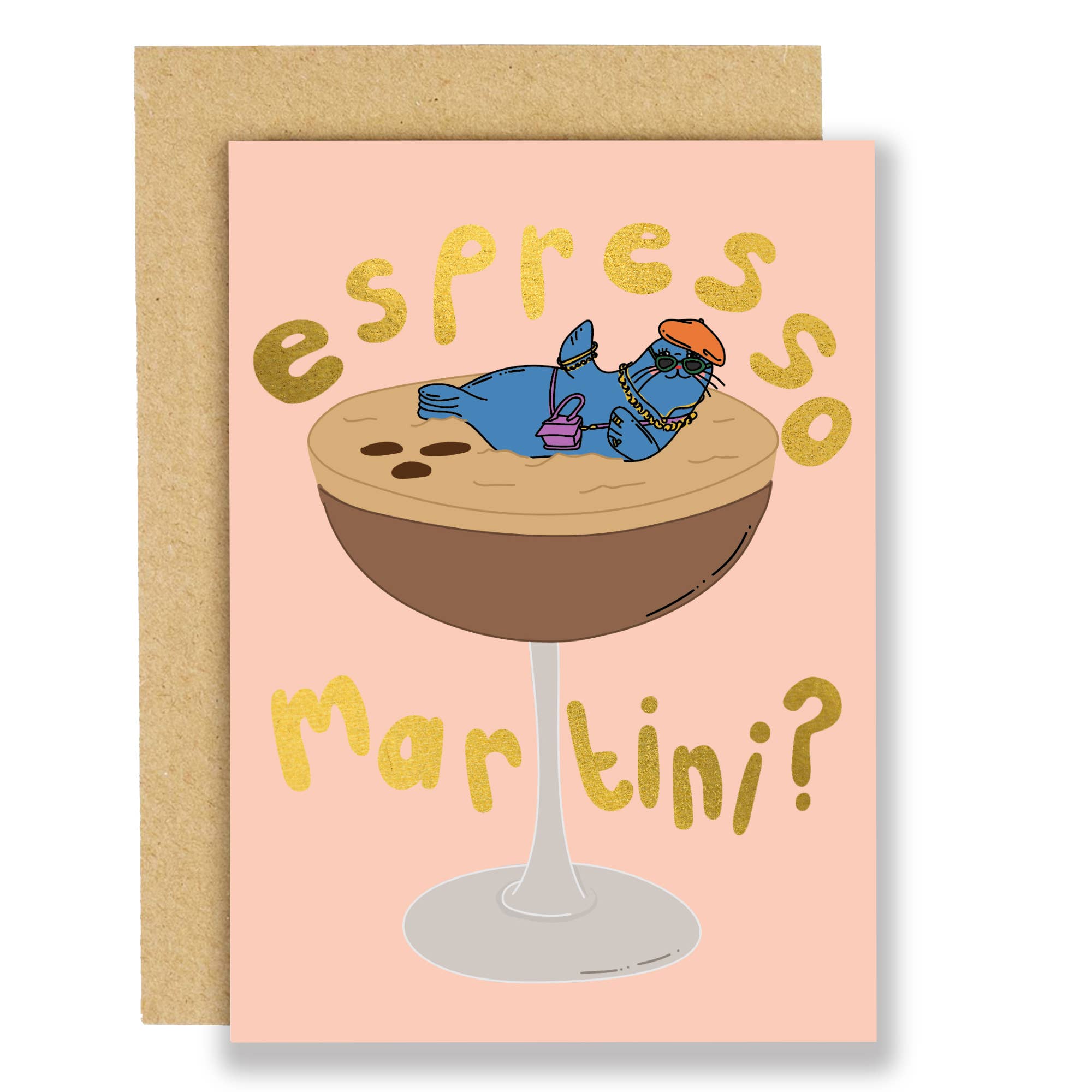 Espresso martini - birthday card, gold foil - Eat the Moon Modern Love Store Glasgow