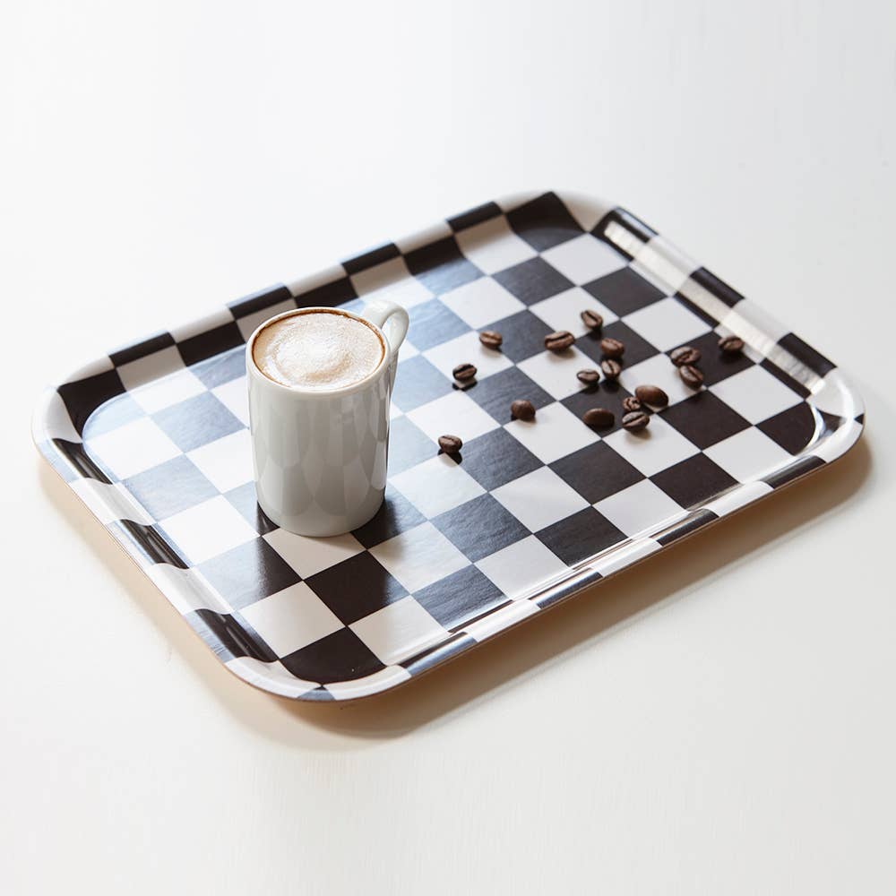 Espresso/Cream CHECKER Serving Tray - 27x20 cm - BLU KAT Modern Love Store Glasgow