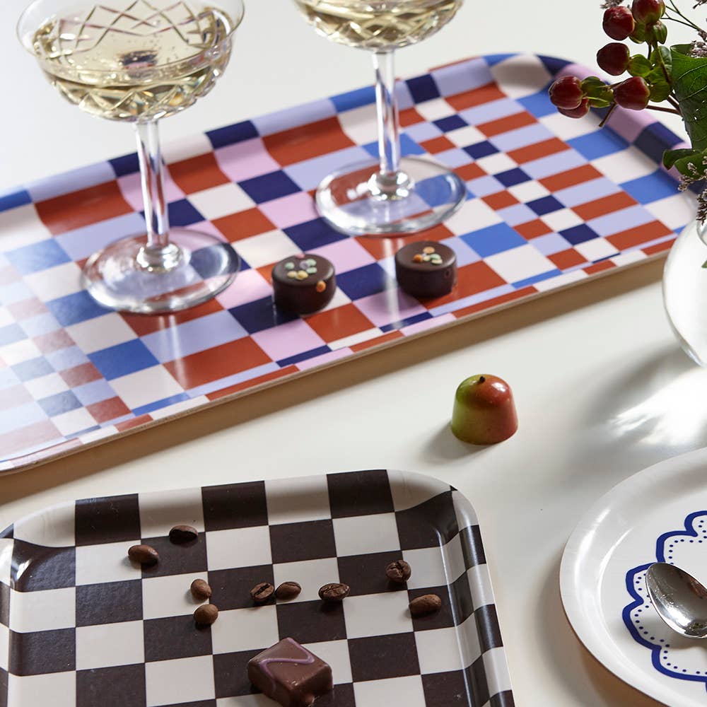 Espresso/Cream CHECKER Serving Tray - 27x20 cm - BLU KAT Modern Love Store Glasgow