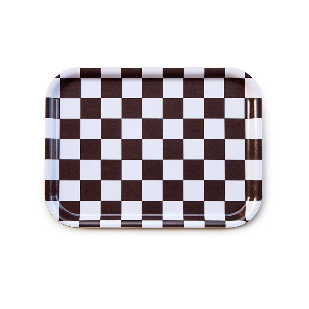Espresso/Cream CHECKER Serving Tray - 27x20 cm - BLU KAT Modern Love Store Glasgow