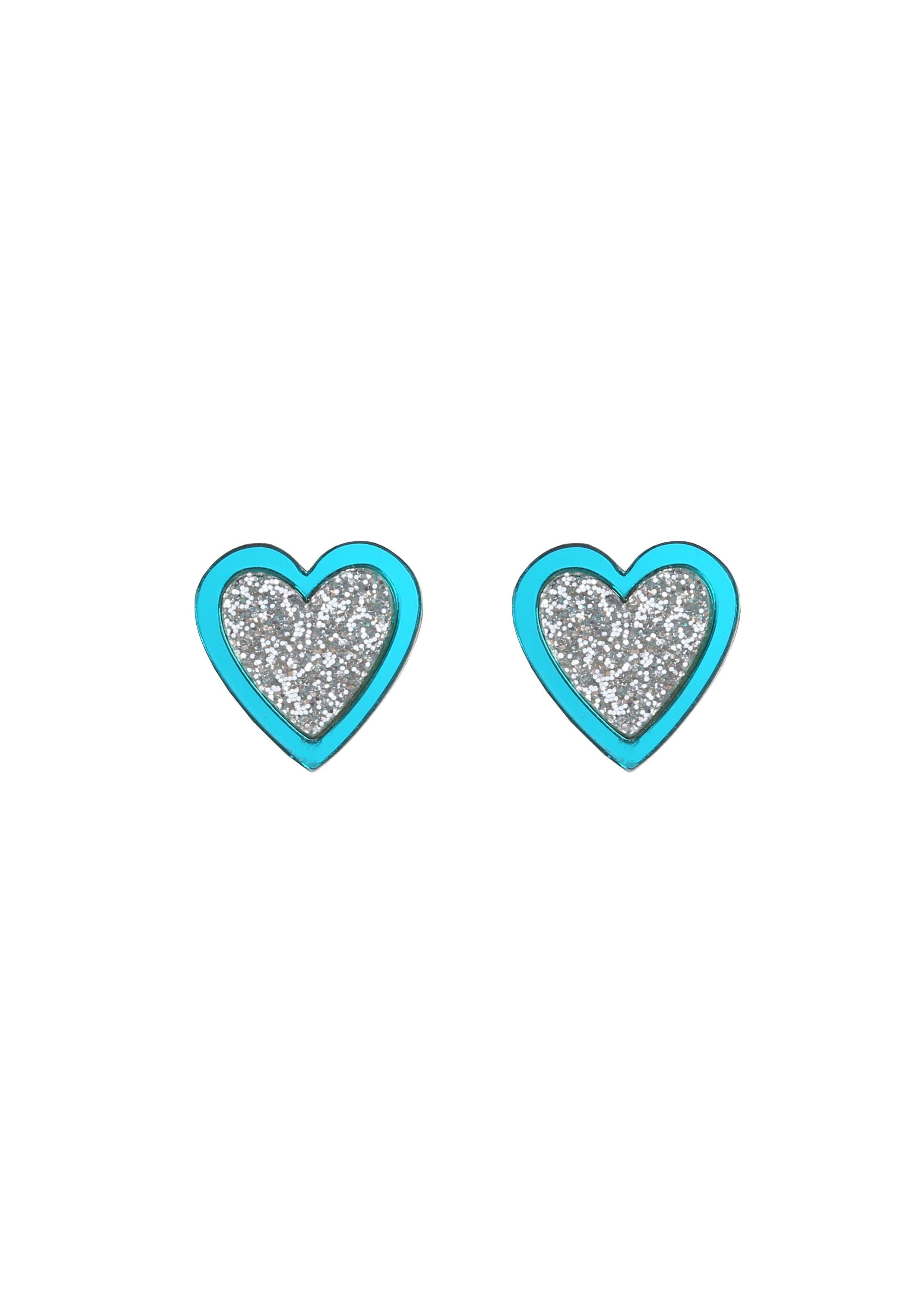 Acrylic Heart Studs: Silver Glitter + Silver Mirror