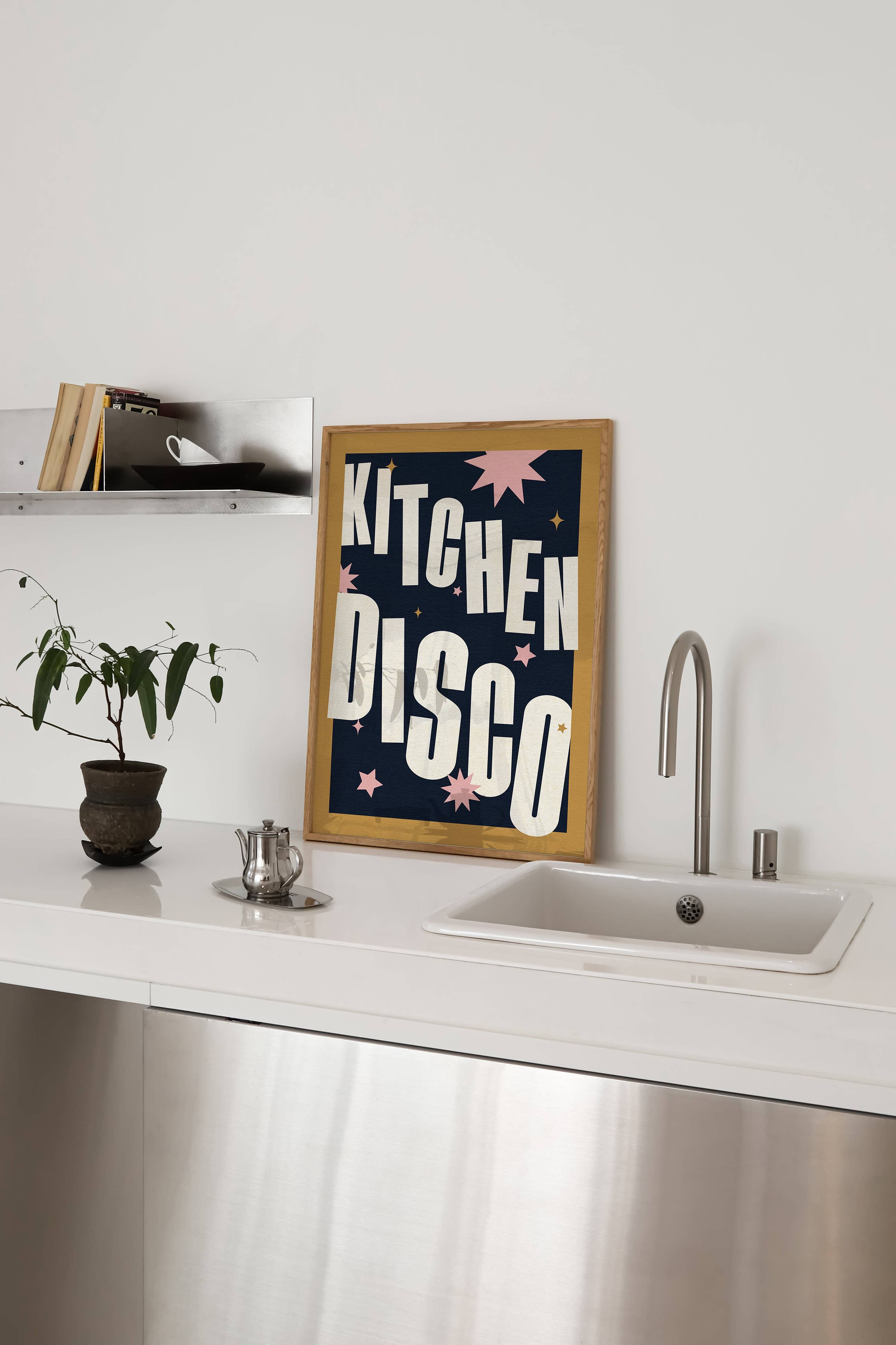 Kitchen Disco print detail — rainbow on black