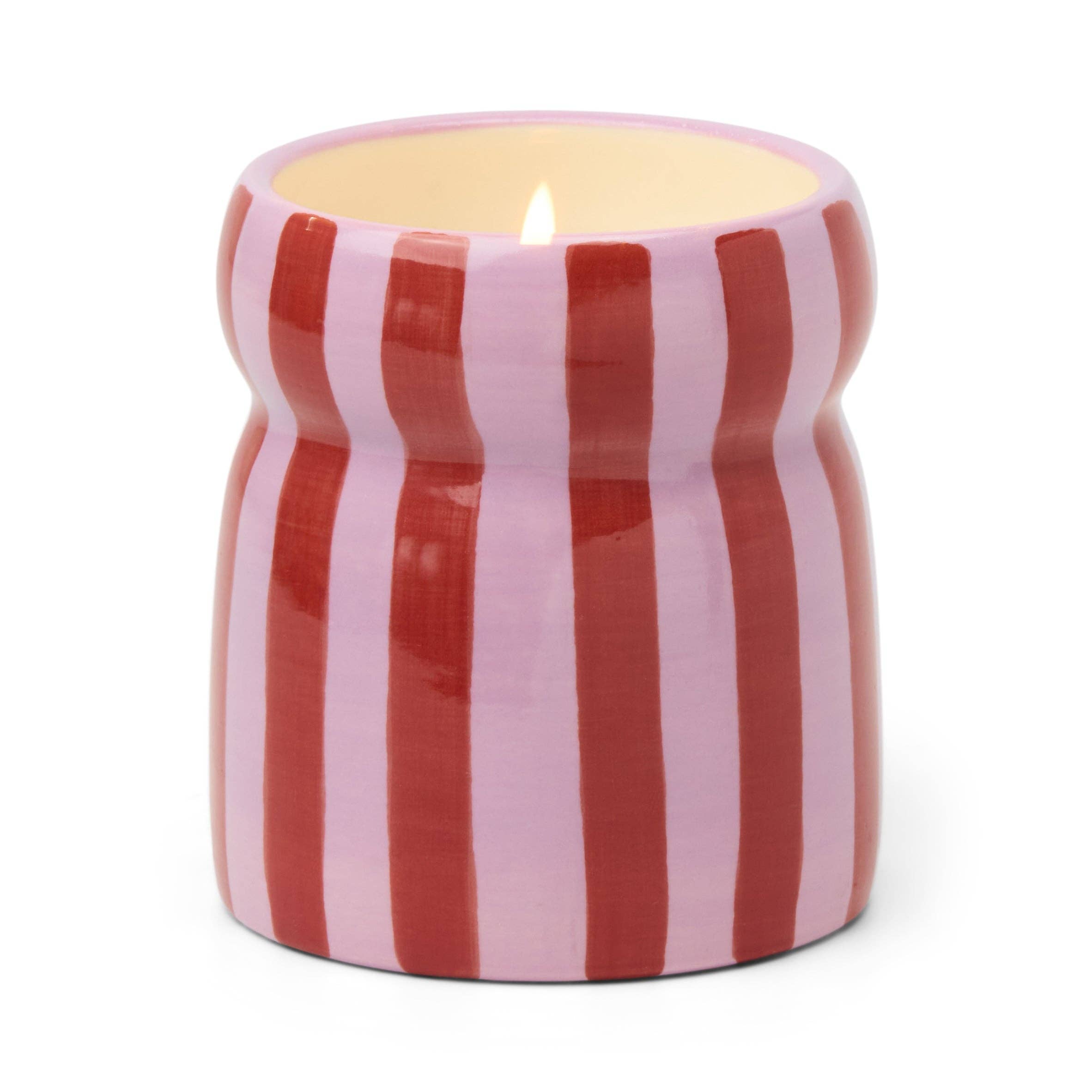 Paddy Wax Pink Striped Ceramic Candle - Pink Peppermint