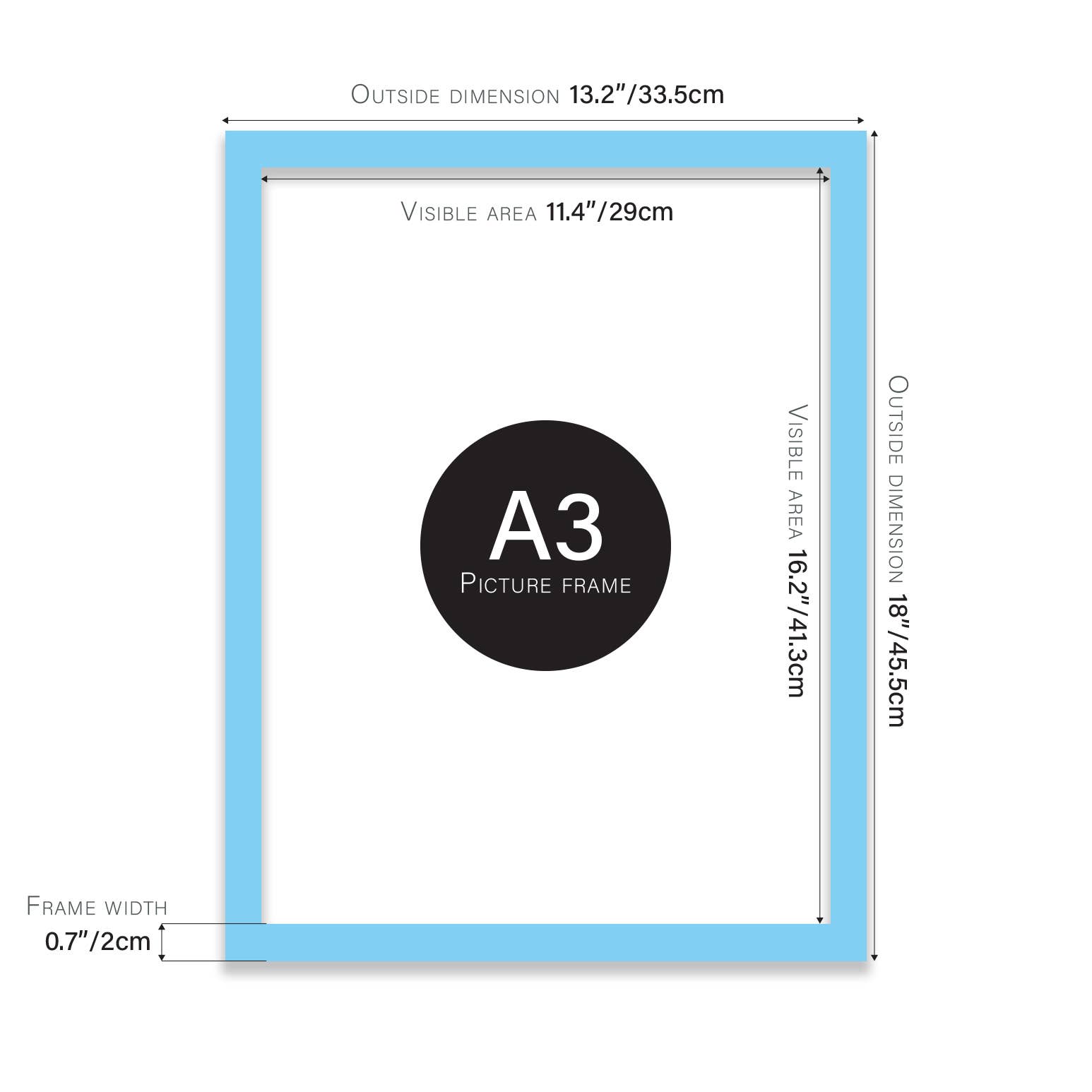 Light blue A3 frame slim profile — modern pale blue picture frame UK