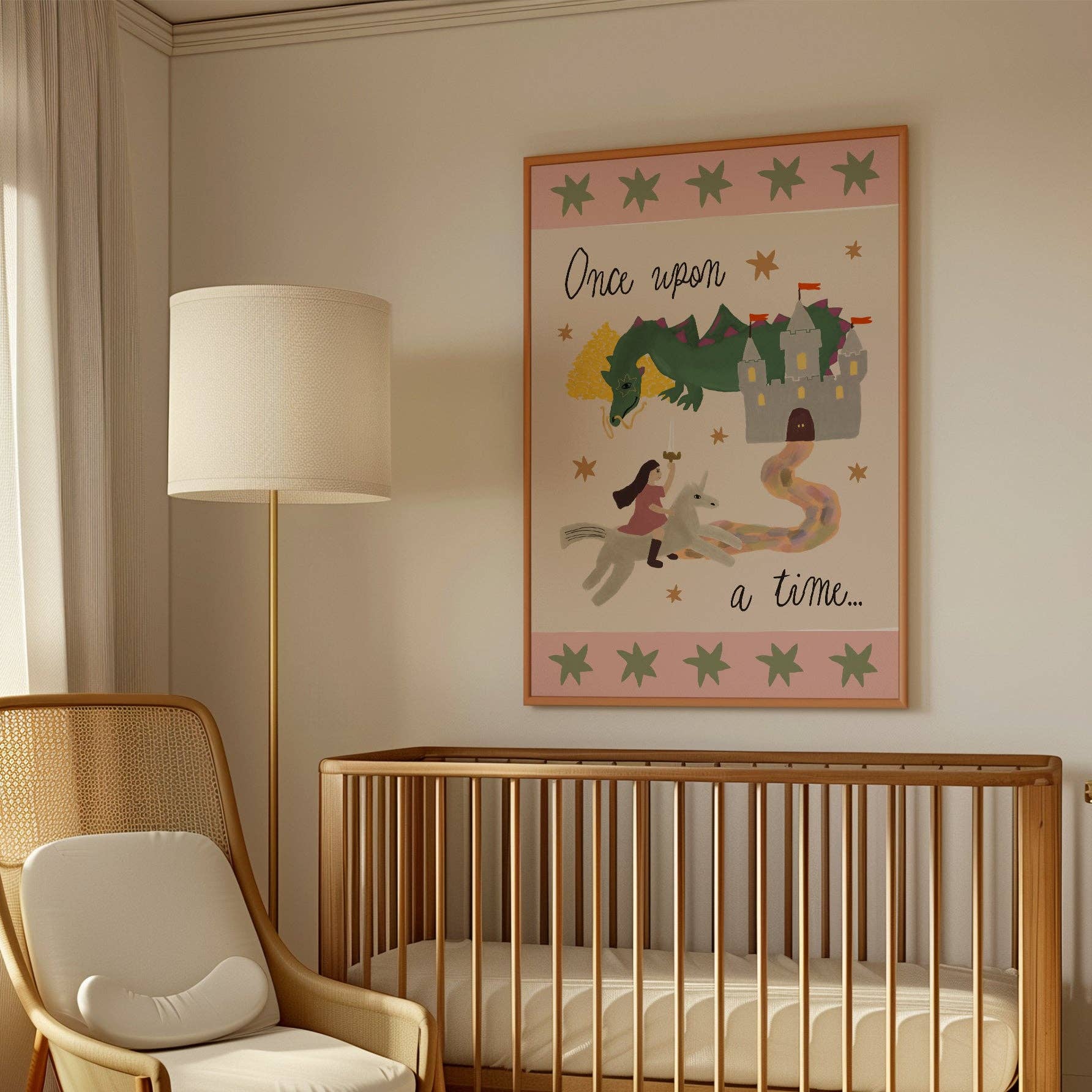 Once Upon a Time Print: Pink / Green / Unframed / A3