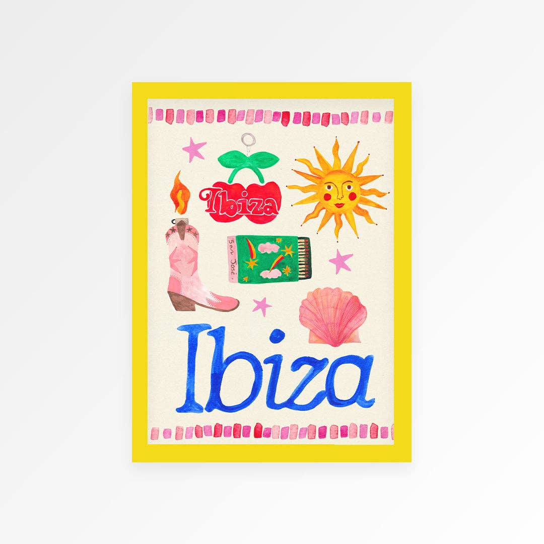 Ibiza Travel Trinket Hand Painted Print A3