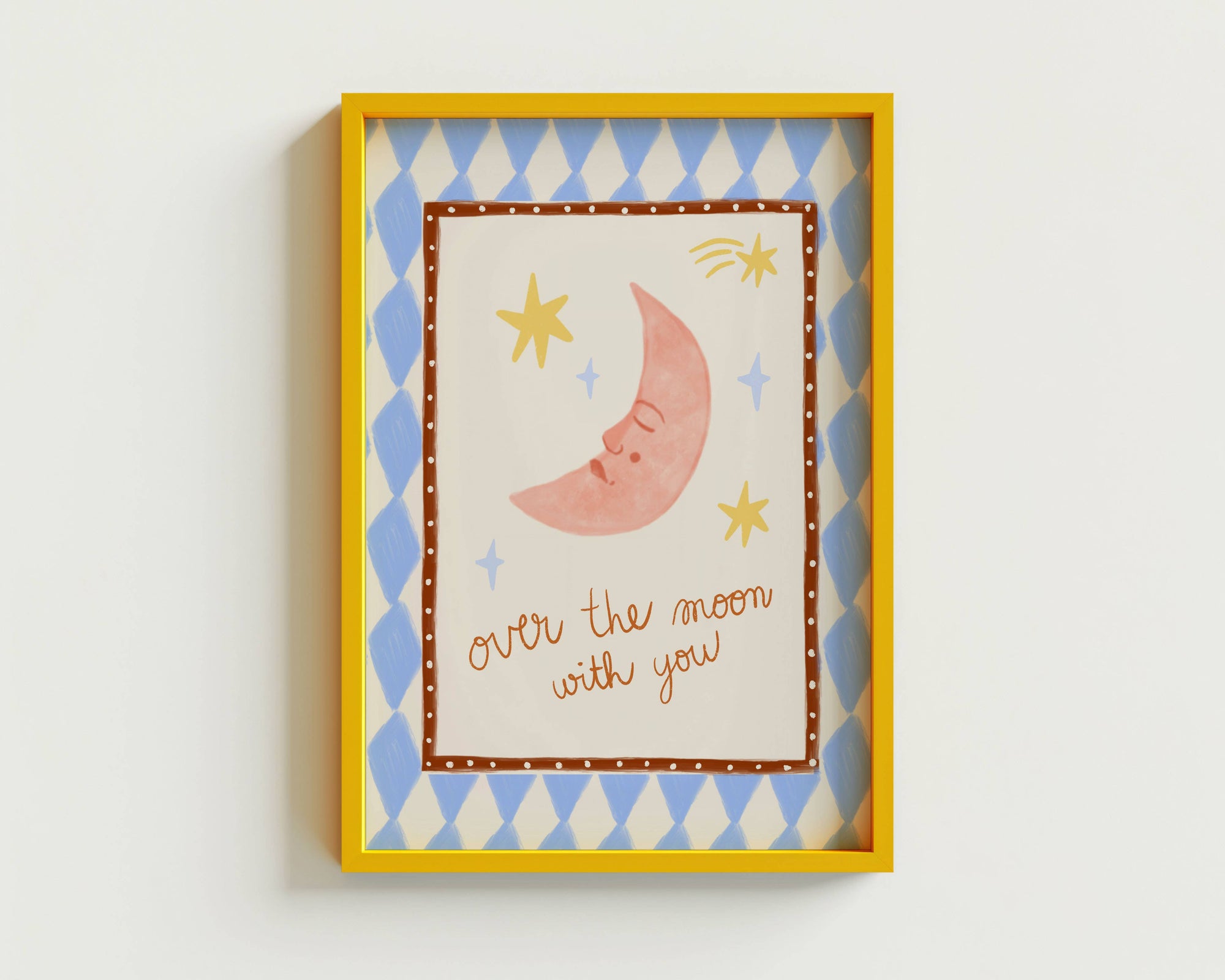 Folk Style Over The Moon With You print, A5, by Carole Hillman