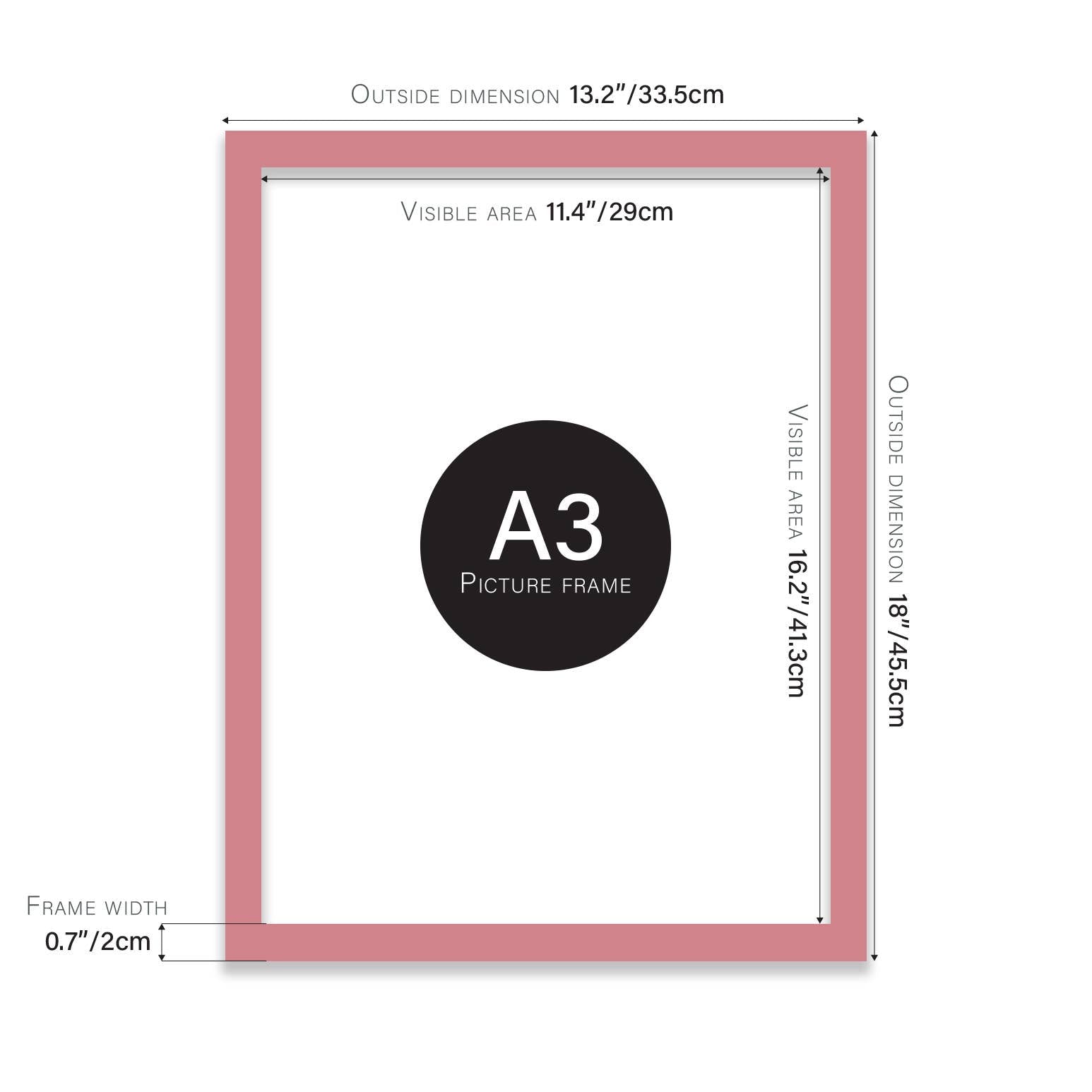 Pink A3 photo frame slim profile — modern colourful wall frame UK