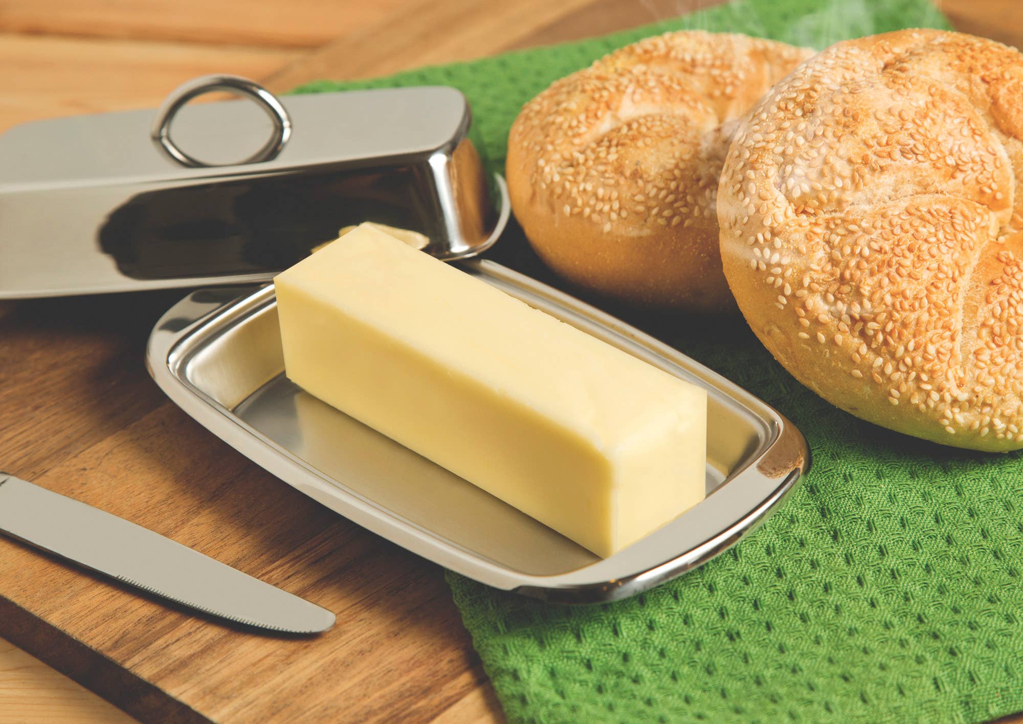 Fox Run stainless steel butter dish, open