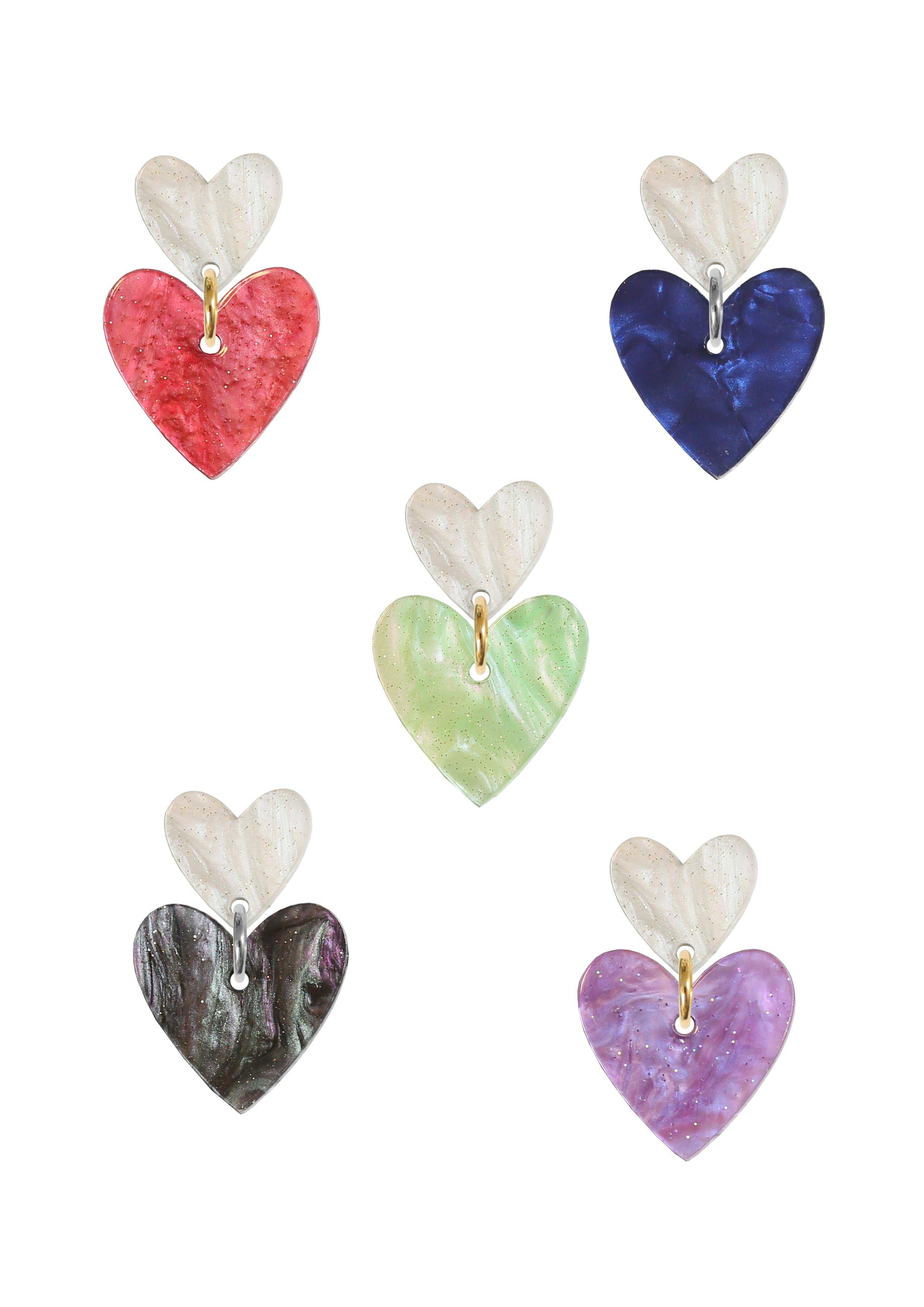 Double Heart Acrylic Studs: Green Pearl