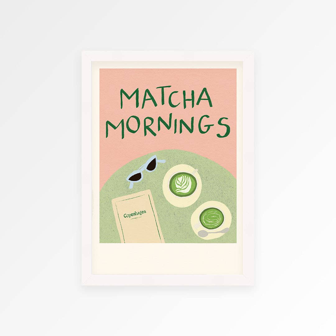 Matcha Mornings Copenhagen print A5 on wall