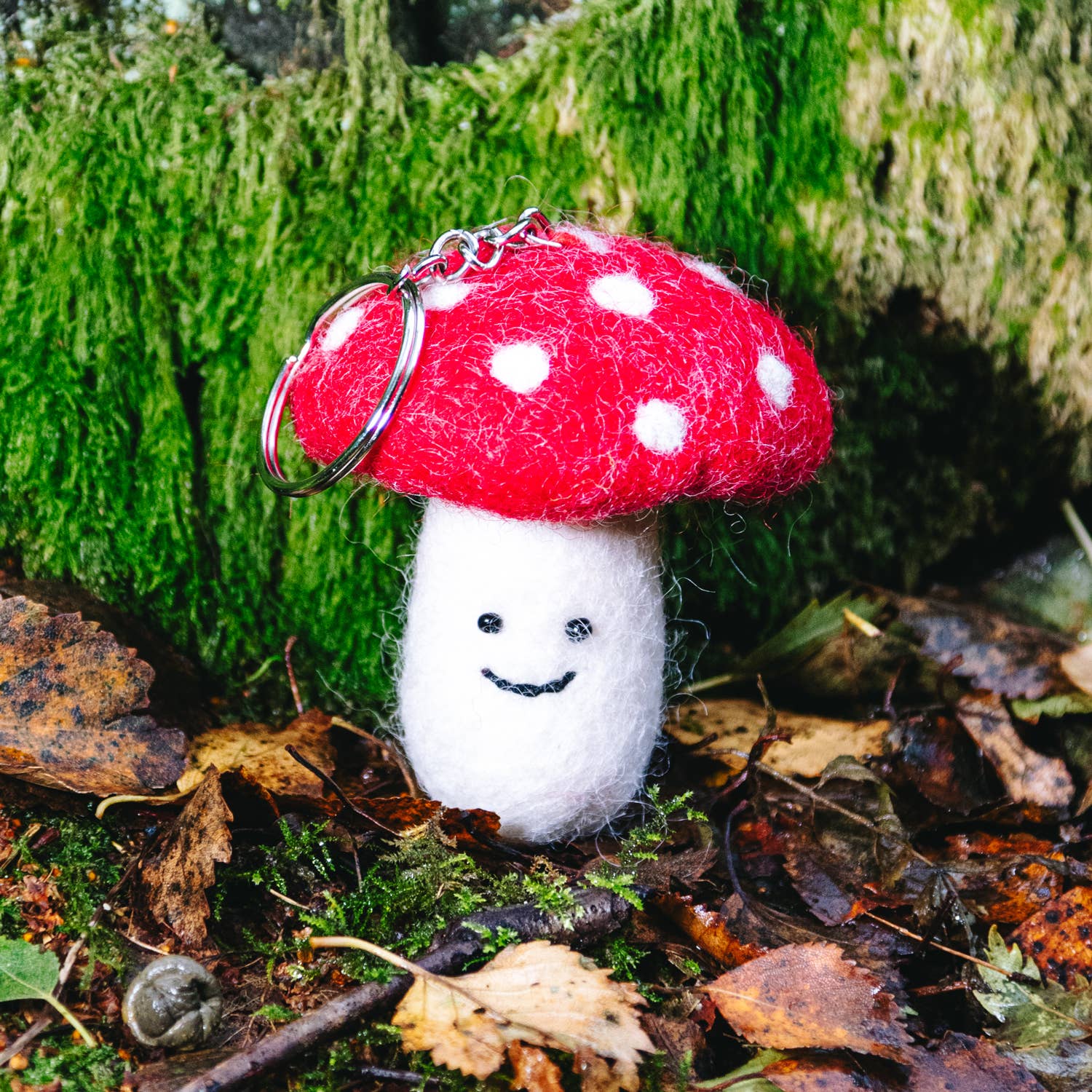 Felt Keychain - Red Mushroom Keyring - Black Yak Ltd Modern Love Store Glasgow