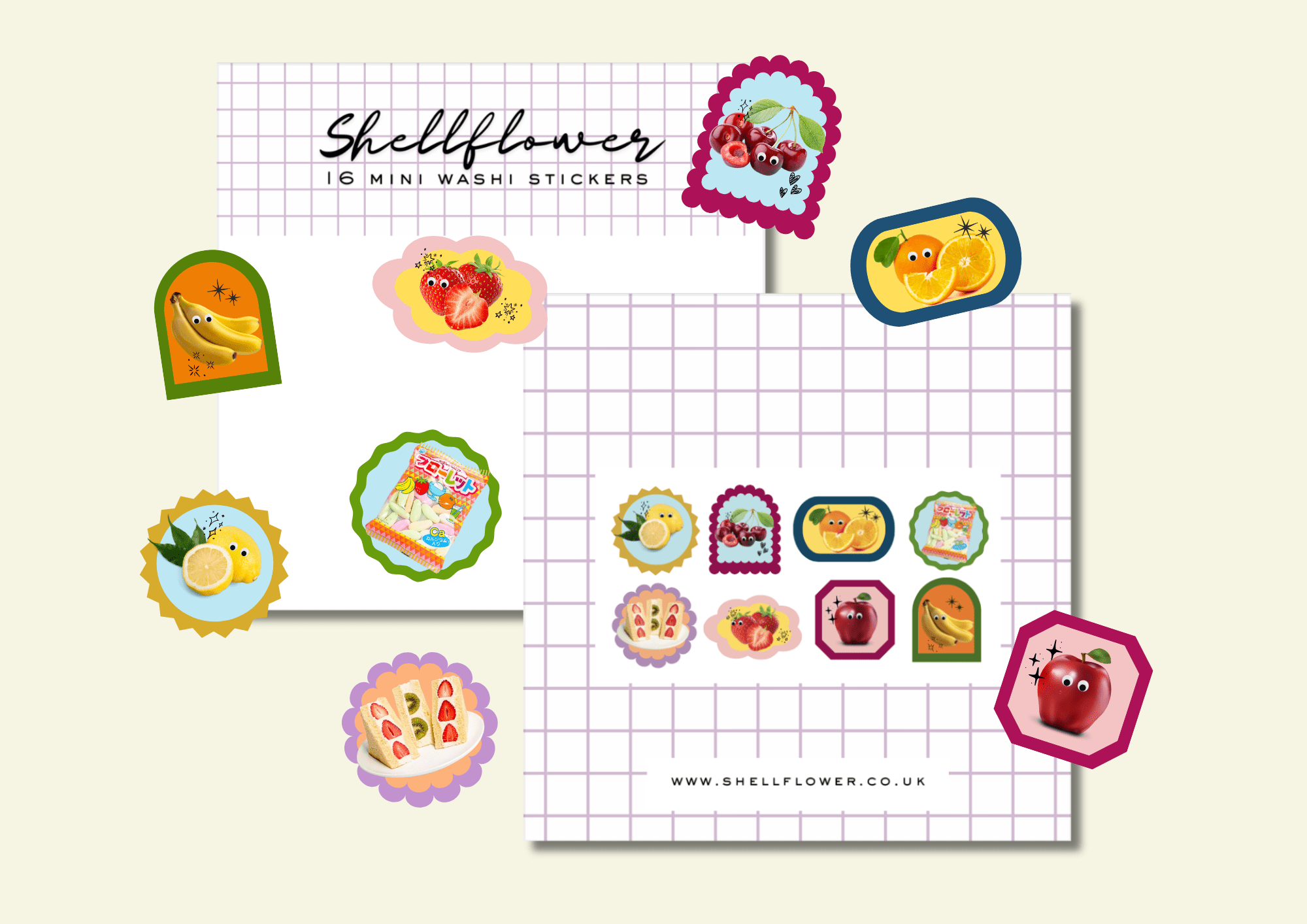 Fruits Washi Flake Stickers - Shellflower Modern Love Store Glasgow