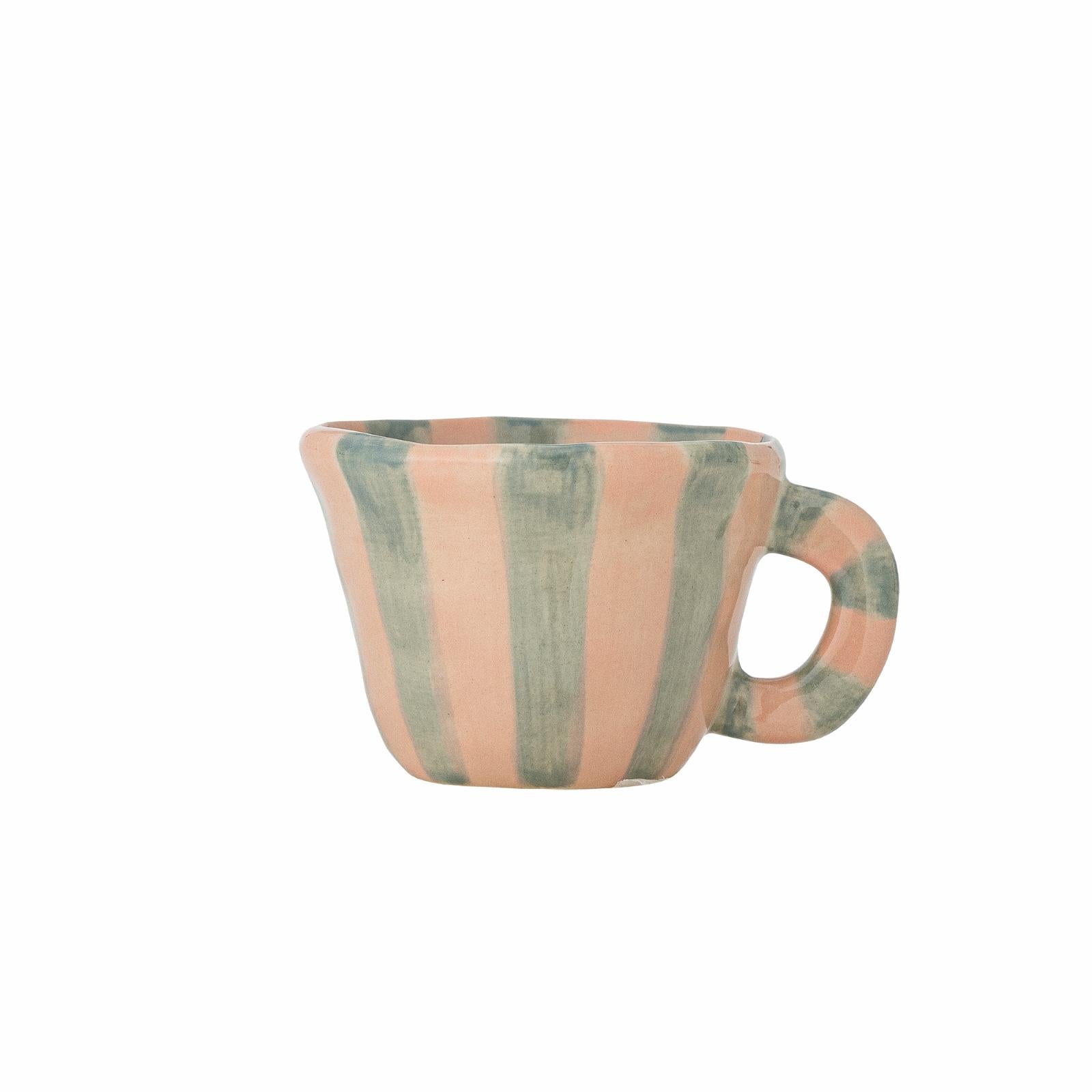 Nini Cup, Pink and Green, hand-painted stoneware by Bloomingville