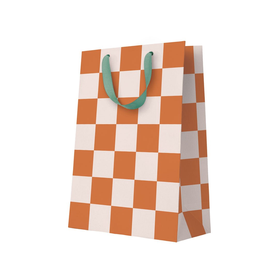 Burnt Orange Checkerboard Large Gift Bag - gift bag Modern Love Store Glasgow Modern Love Store Glasgow