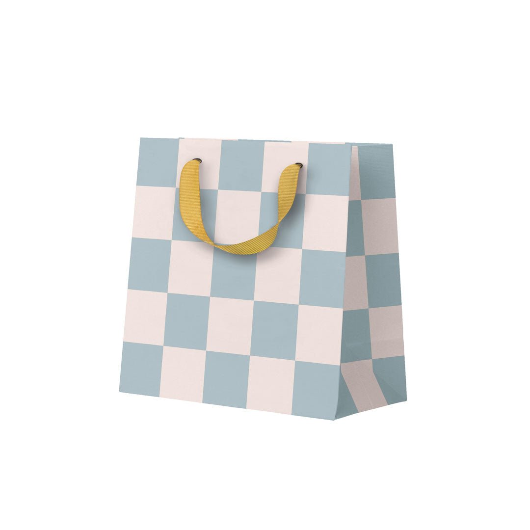 Pale Blue Checkerboard Small Gift Bag - gift bag Ohh Deer UK + EU Modern Love Store Glasgow