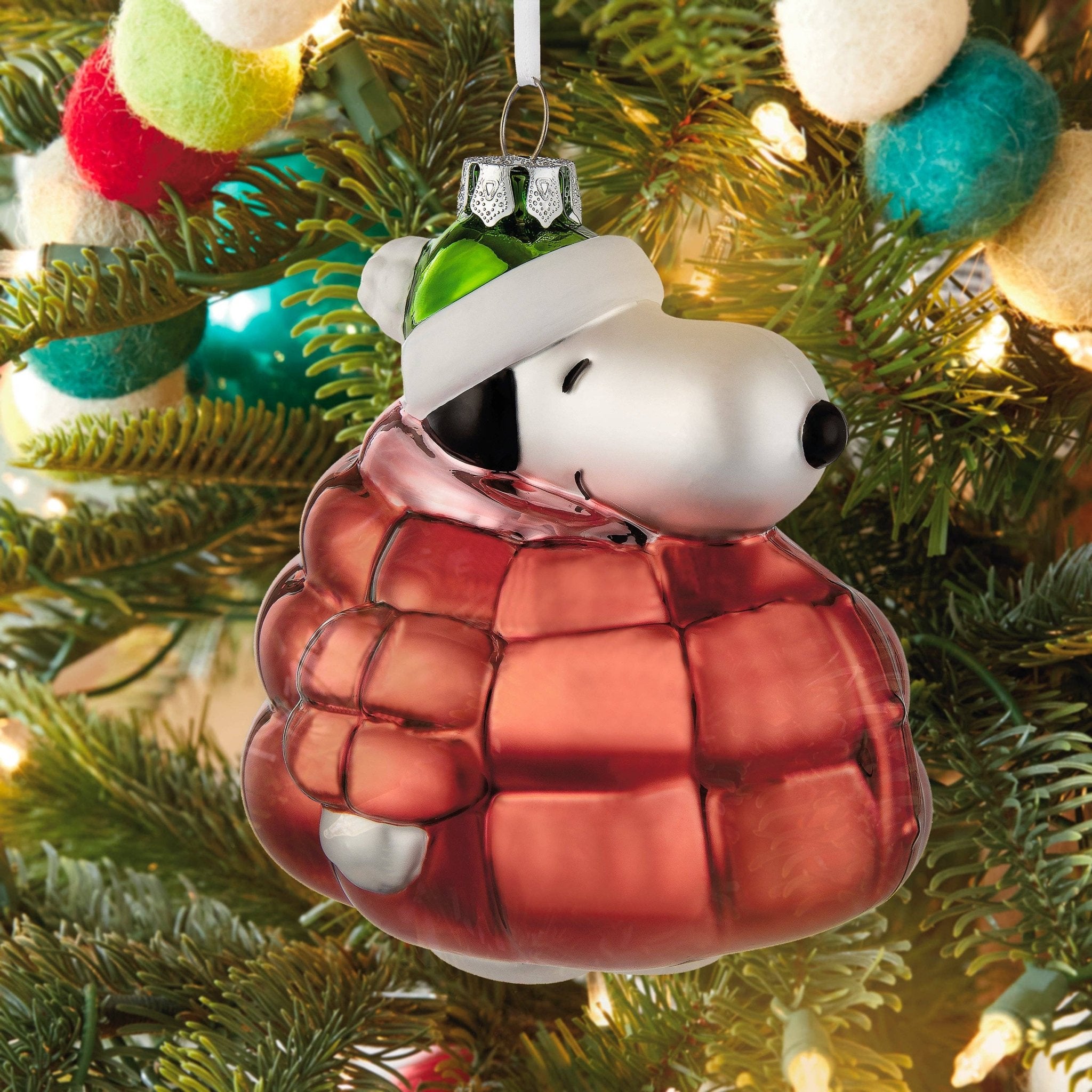 Glass Ornament - Peanuts™ Snoopy In Red Puffer Jacket - Hallmark Modern Love Store Glasgow
