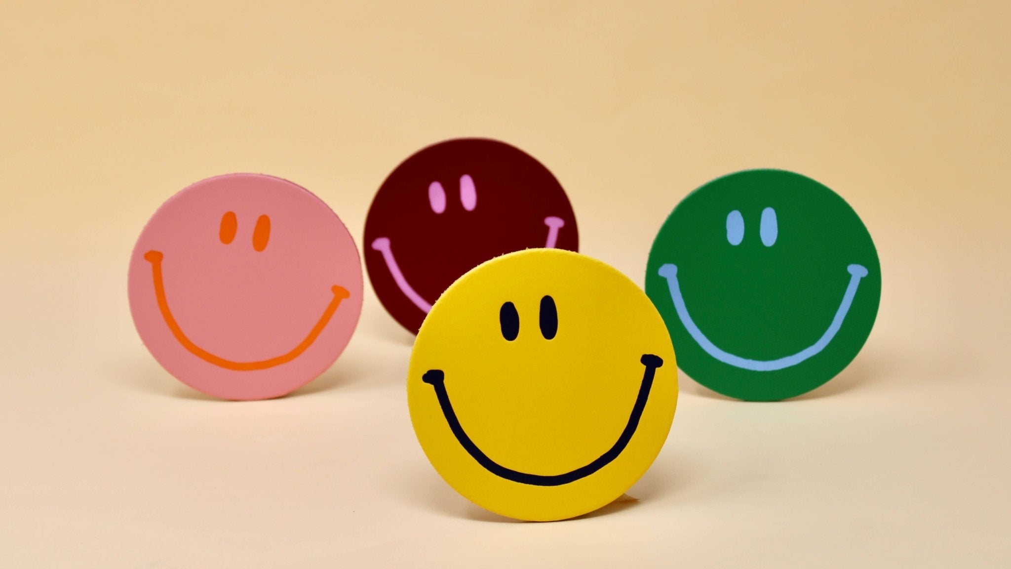 Happy Face Smilie Leather Coasters - Set of 4 - Ark Colour Design Modern Love Store Glasgow