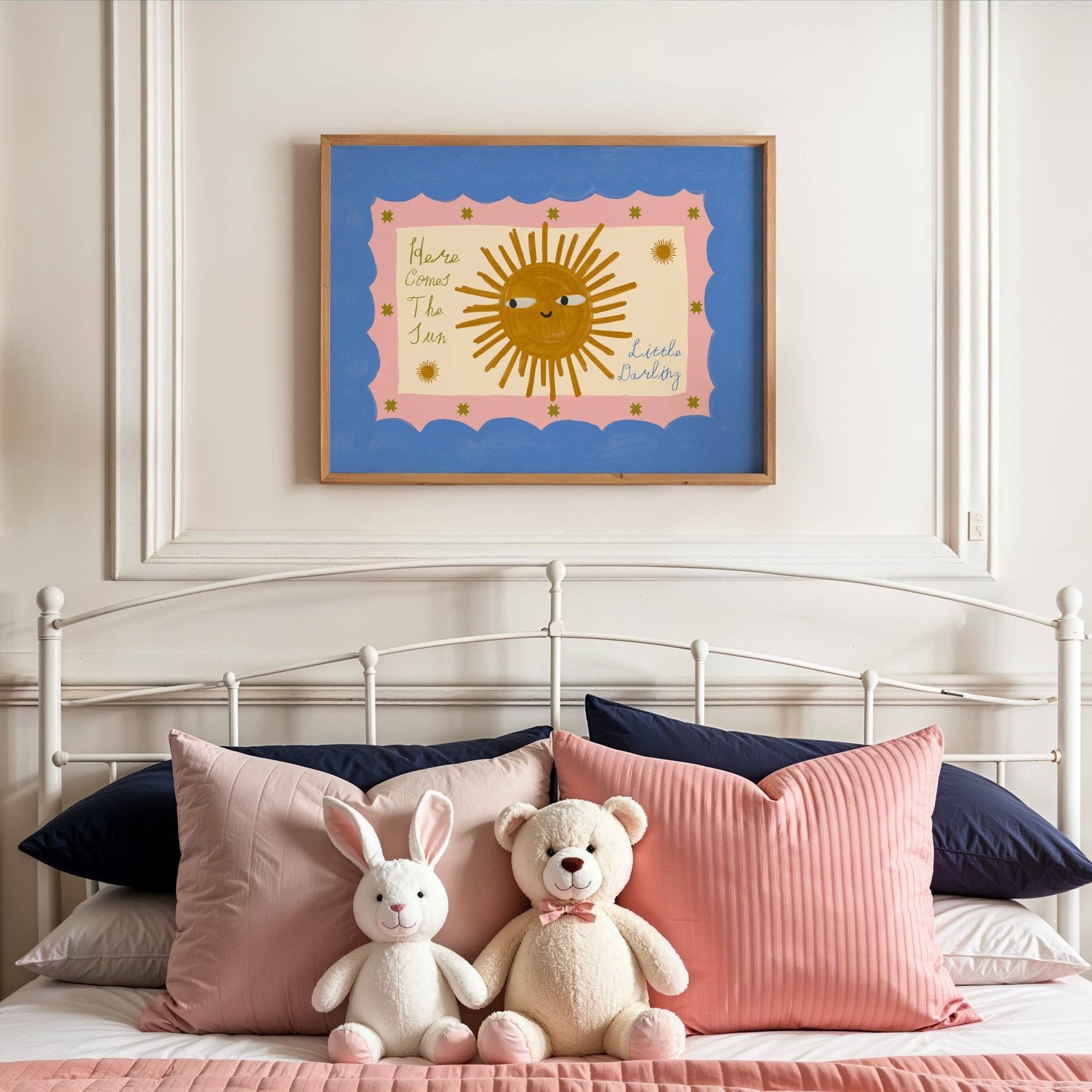 Here Comes The Sun Little Darling Print: Blue & Pink / Unframed - Lune Club Modern Love Store Glasgow