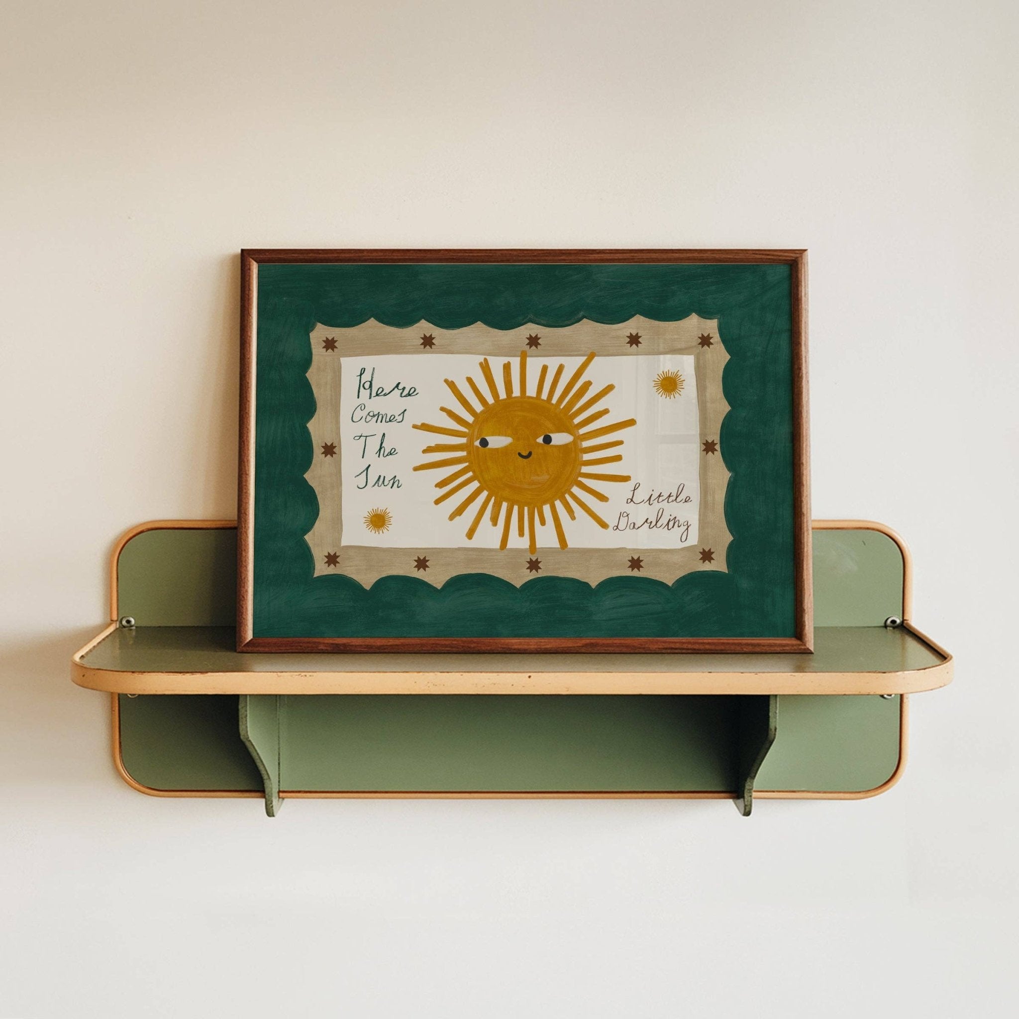 Here Comes The Sun Little Darling Print: Olive Green & Pink / Unframed - Lune Club Modern Love Store Glasgow