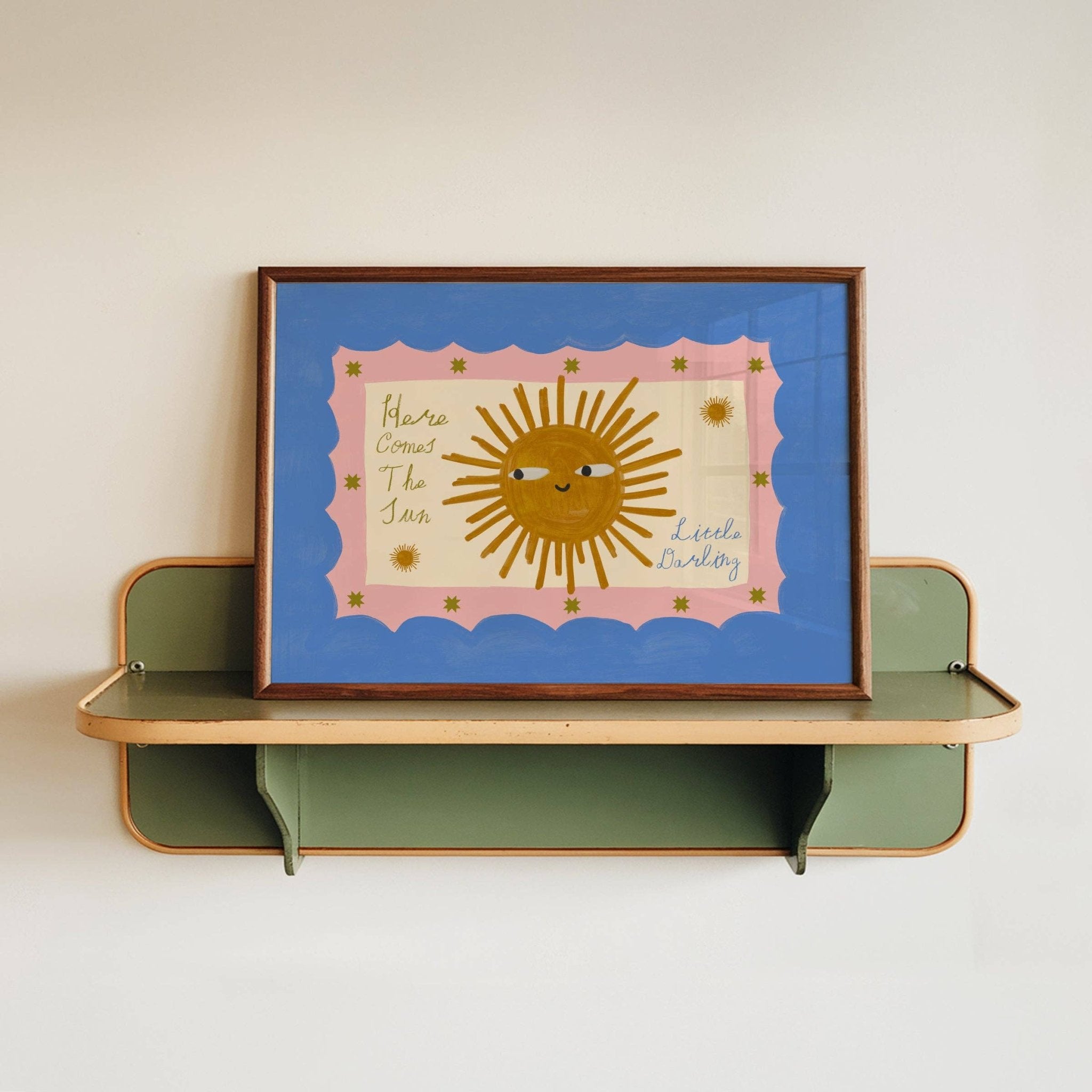 Here Comes The Sun Little Darling Print: Teal / Unframed / A3 - Lune Club Modern Love Store Glasgow