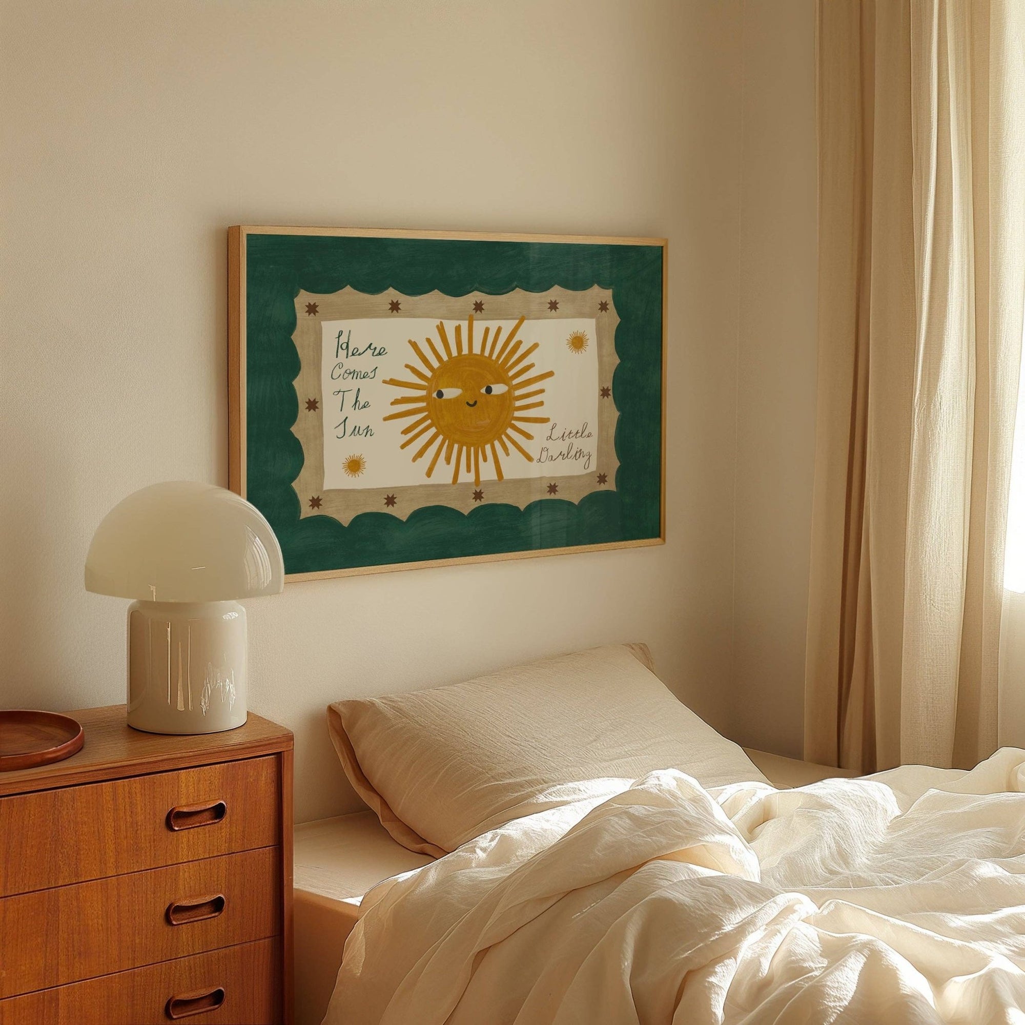 Here Comes The Sun Little Darling Print: Teal / Unframed / A3 - Lune Club Modern Love Store Glasgow