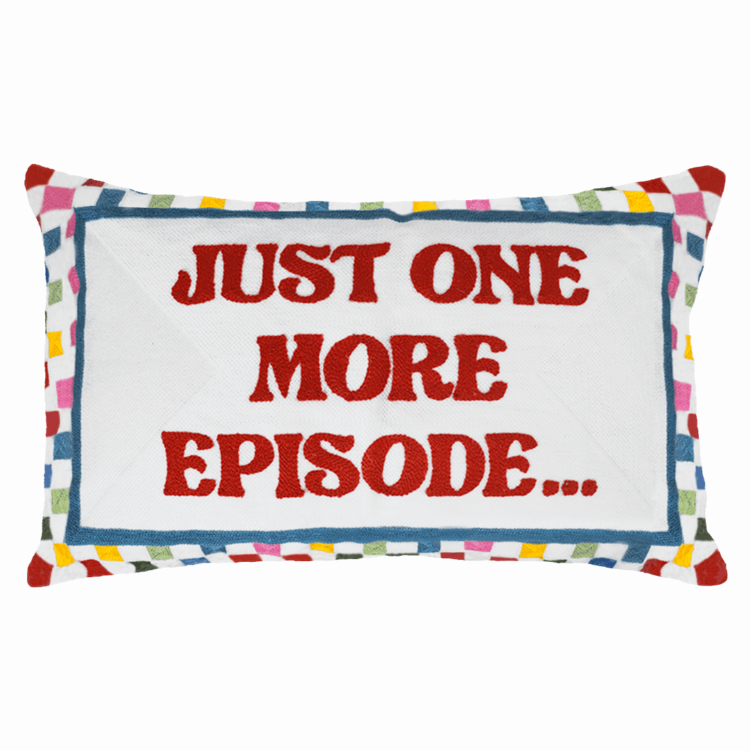 Just One More Episode Needlepoint Cushion - cushions The Pillow Drop Modern Love Store Glasgow
