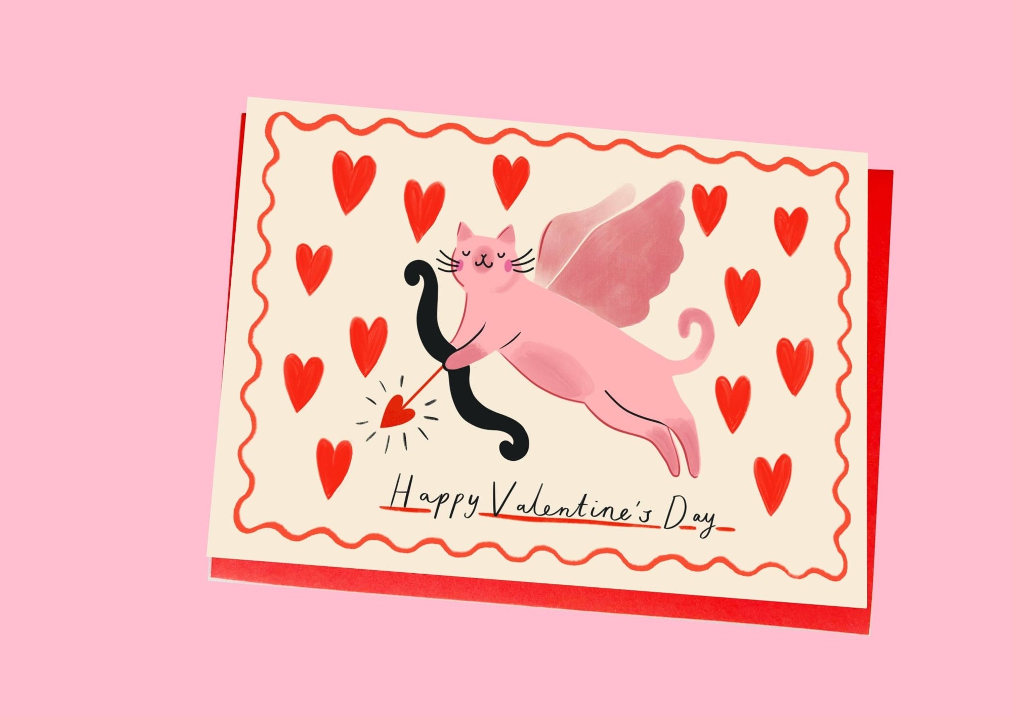 Cupid Kitty Valentine’s Card  - Kitty Kenda Papergoods Modern Love Store Glasgow