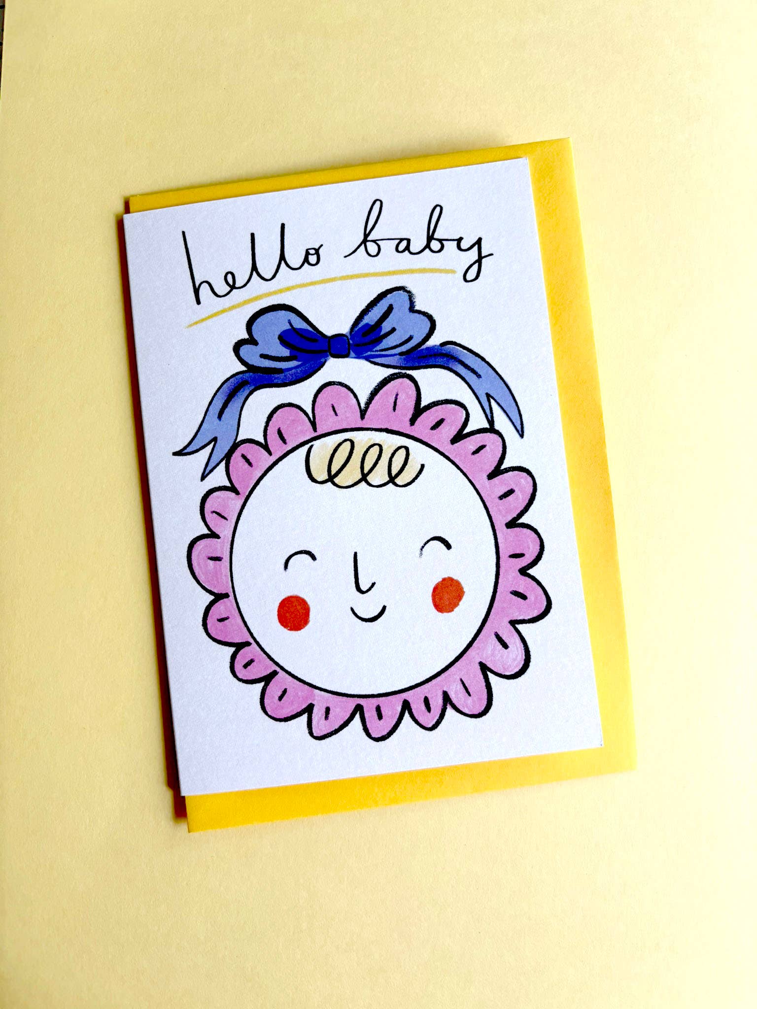 Hello Baby in Bonnet Greeting Card - Kitty Kenda Papergoods Modern Love Store Glasgow