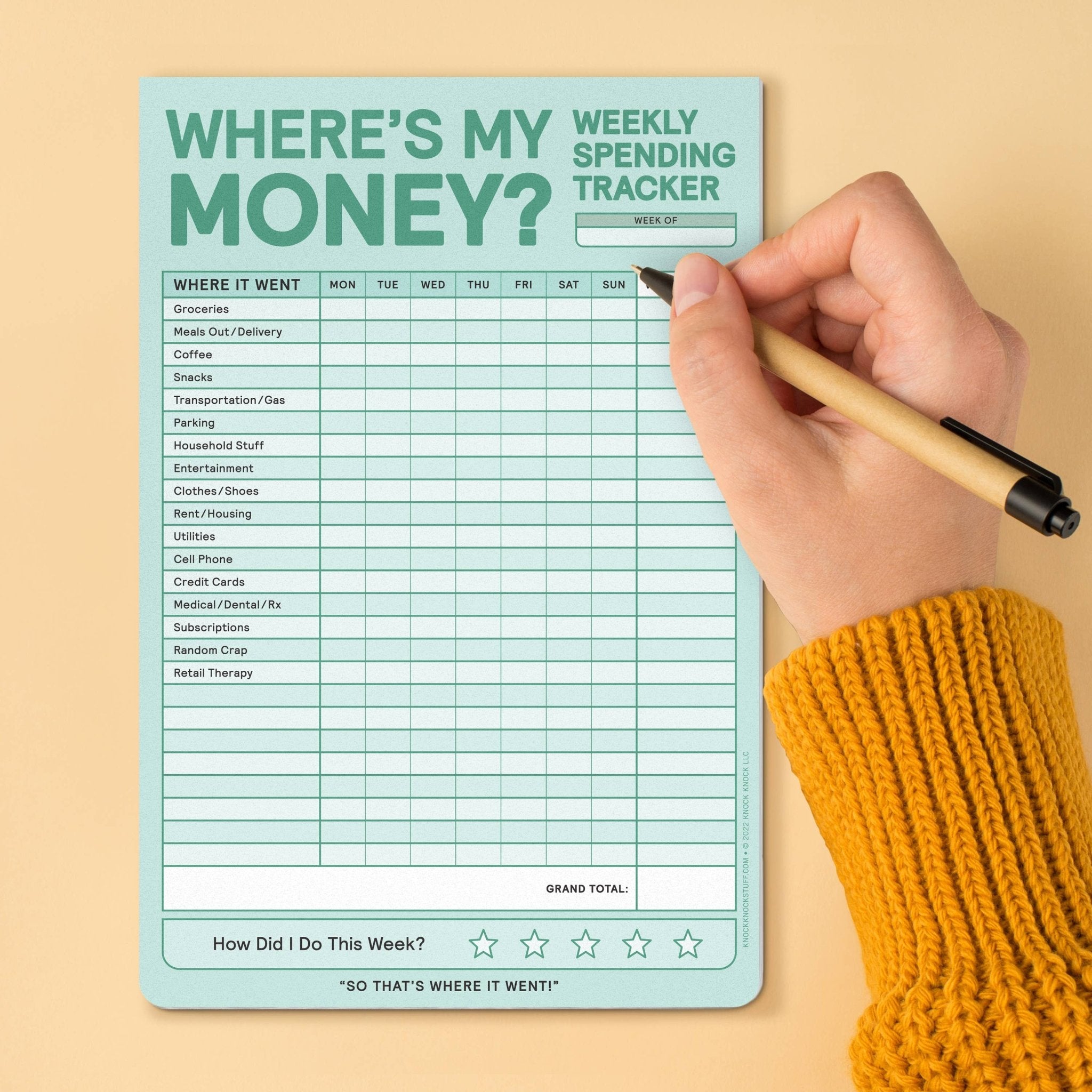 Knock Knock Where's My Money Weekly Budget Tracker Pad (Past - Knock Knock UK Modern Love Store Glasgow