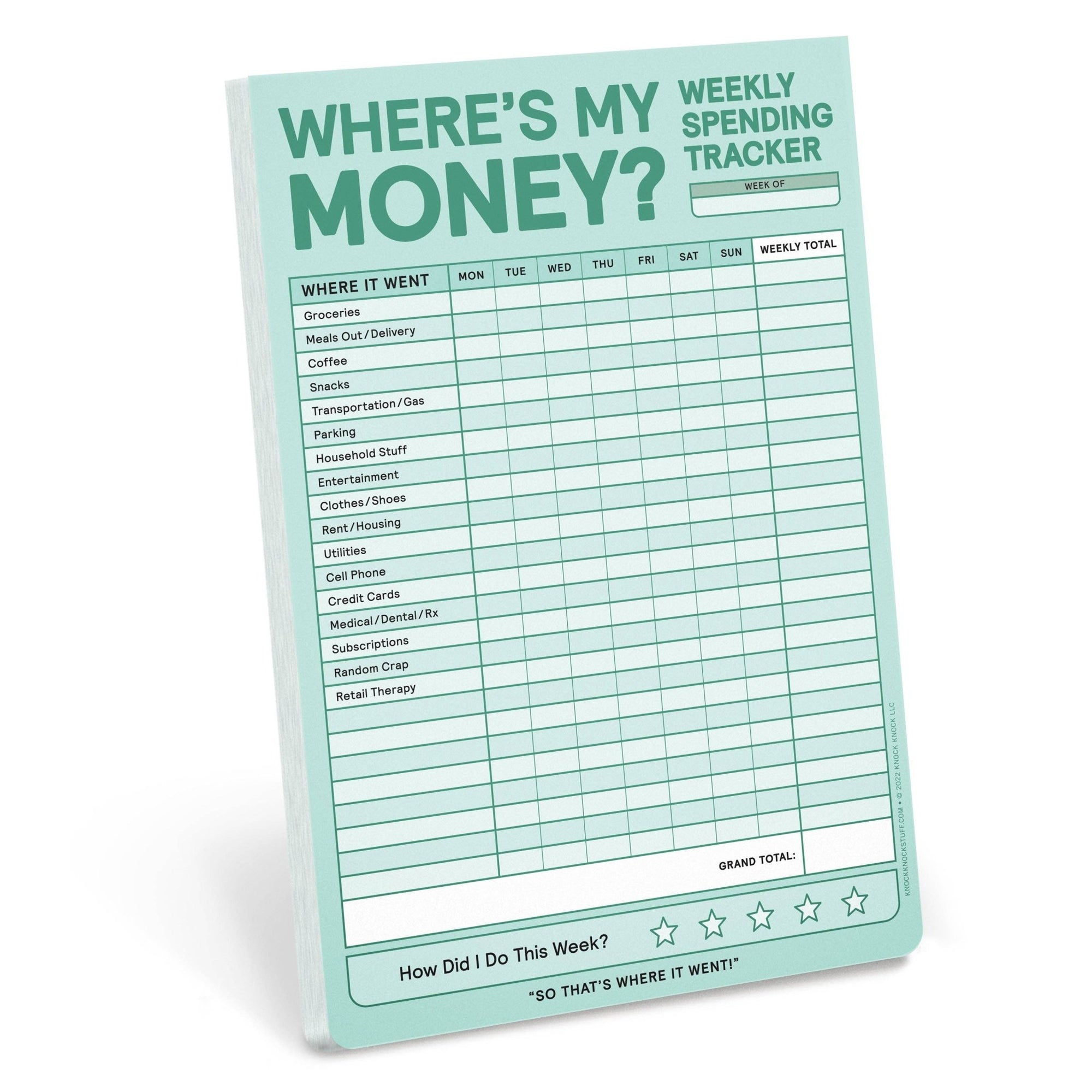 Knock Knock Where's My Money Weekly Budget Tracker Pad (Past - Knock Knock UK Modern Love Store Glasgow