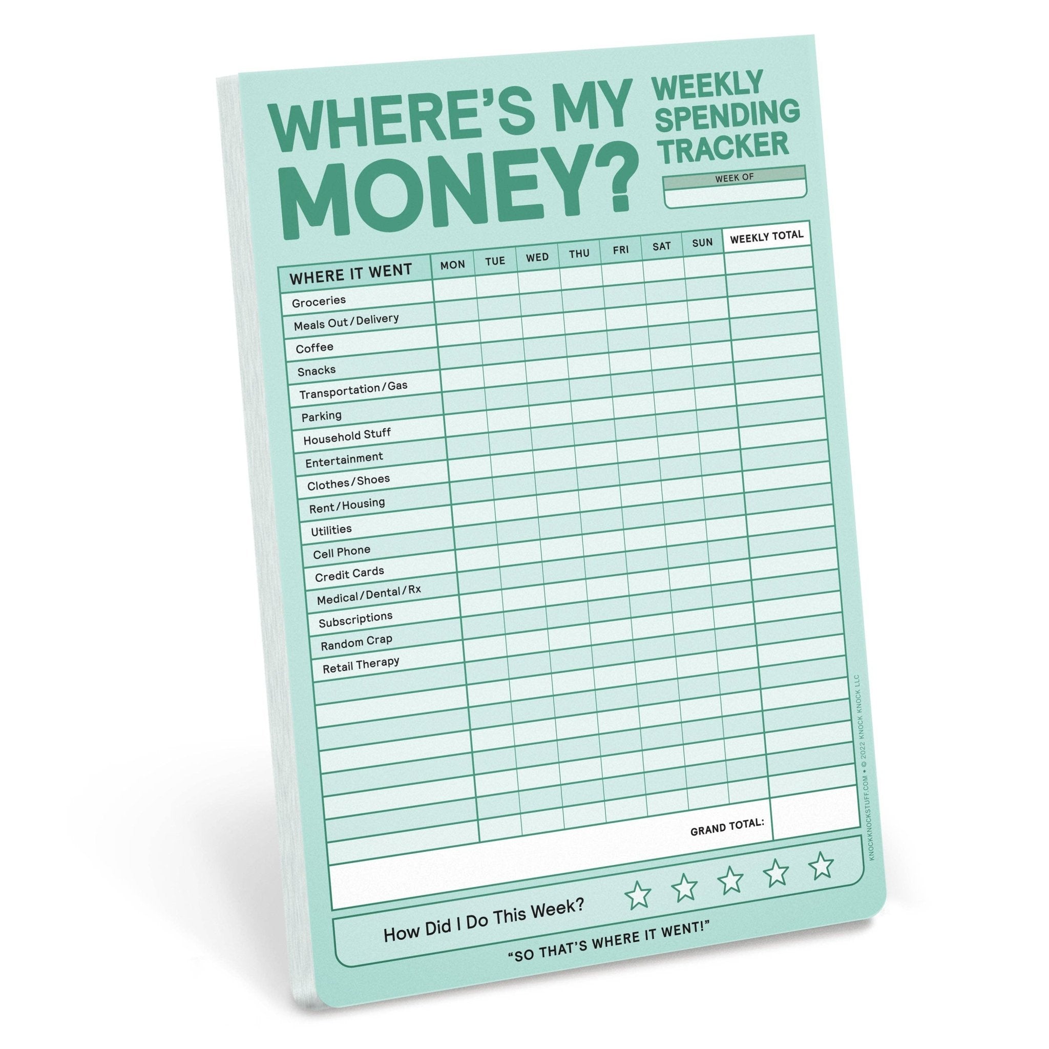 Knock Knock Where's My Money Weekly Budget Tracker Pad (Past - Knock Knock UK Modern Love Store Glasgow
