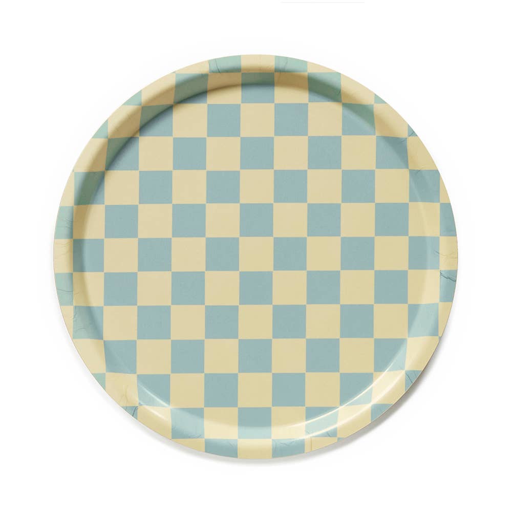 Lemon & Seafoam Round Serving Tray - 31 cm - BLU KAT Modern Love Store Glasgow