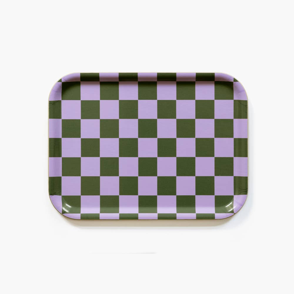 Lilac / Olive CHECKER Serving Tray - 27x20 cm - BLU KAT Modern Love Store Glasgow