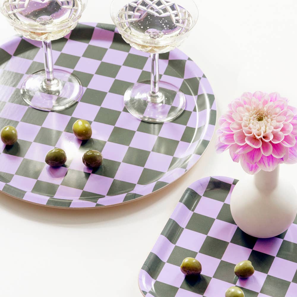 Lilac / Olive CHECKER Serving Tray - 27x20 cm - BLU KAT Modern Love Store Glasgow