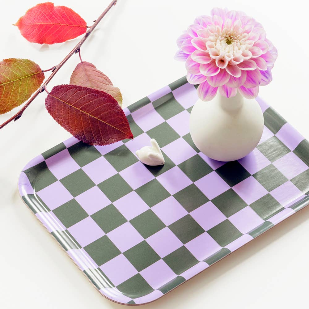 Lilac / Olive CHECKER Serving Tray - 27x20 cm - BLU KAT Modern Love Store Glasgow