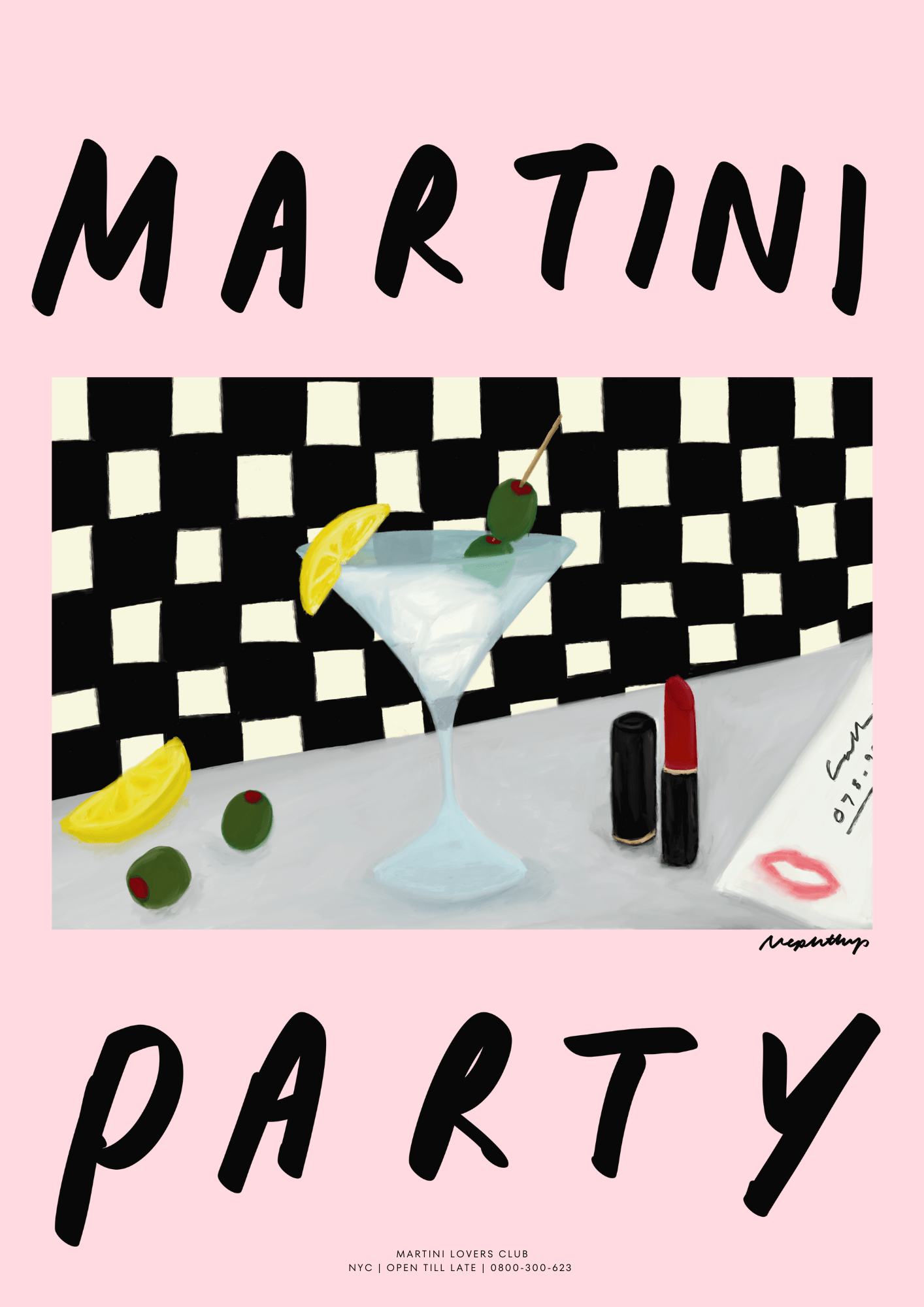 Martini Party Pink - Nephtys Illustrated Modern Love Store Glasgow