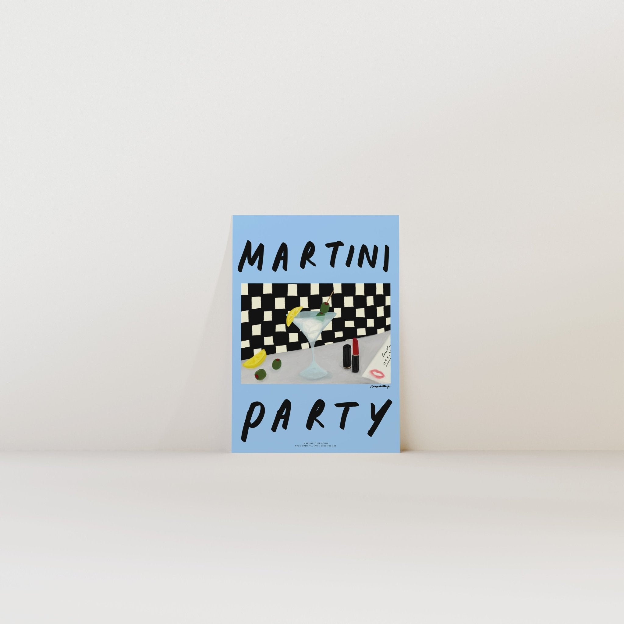 Martini Party Print - Blue - Print Nephtys Illustrated Modern Love Store Glasgow