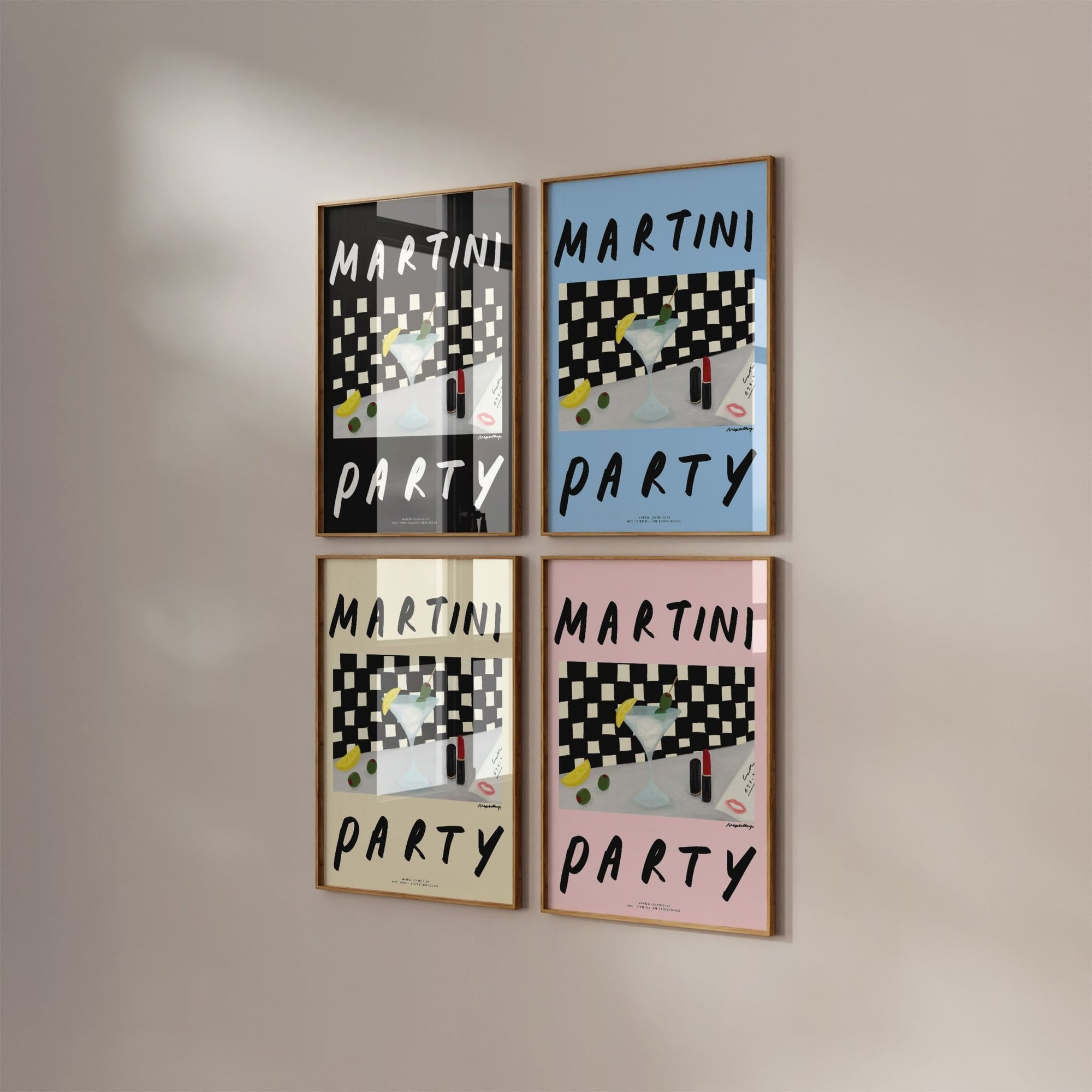 Martini Party Print - Pink - Print Nephtys Illustrated Modern Love Store Glasgow