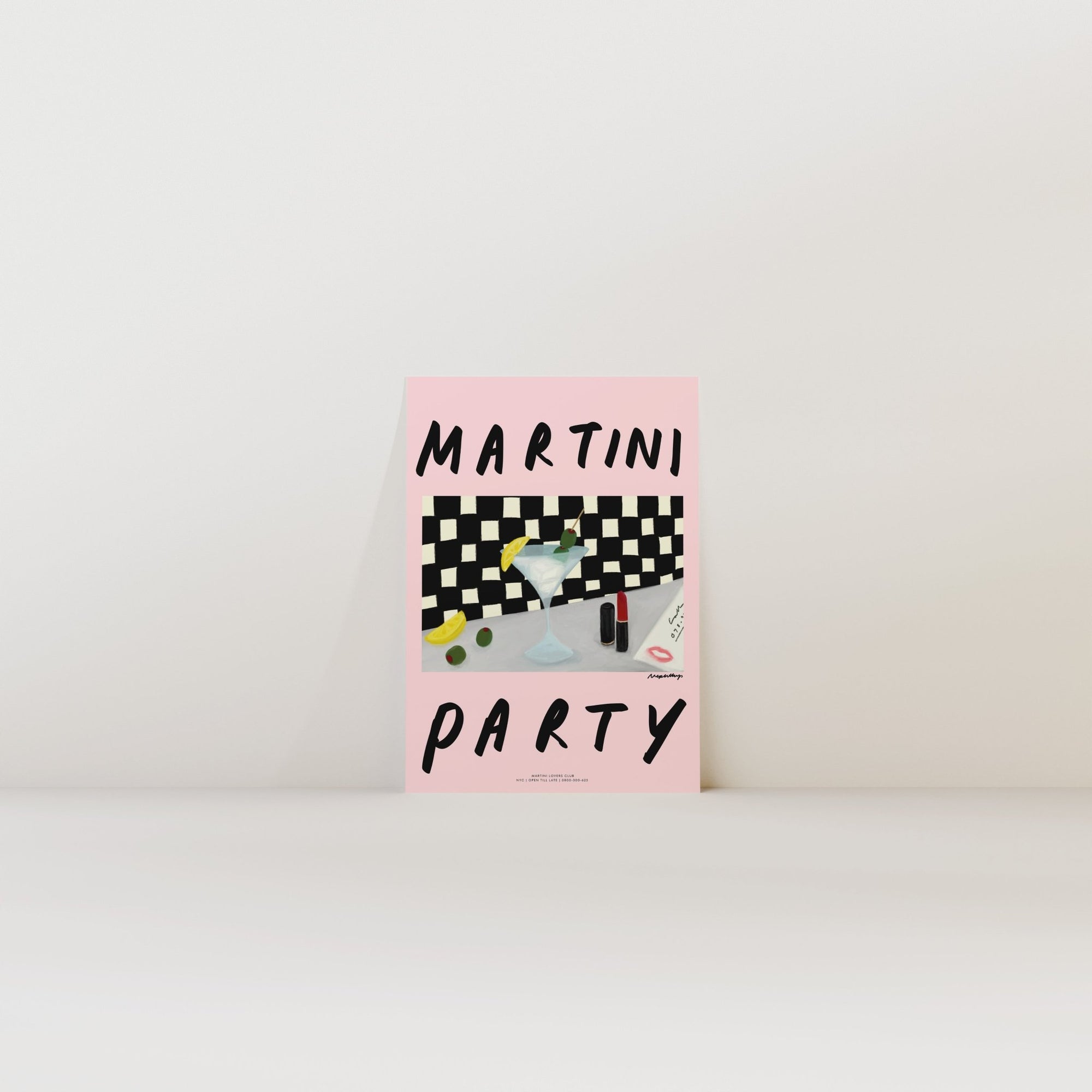 Martini Party Print - Pink - Print Nephtys Illustrated Modern Love Store Glasgow