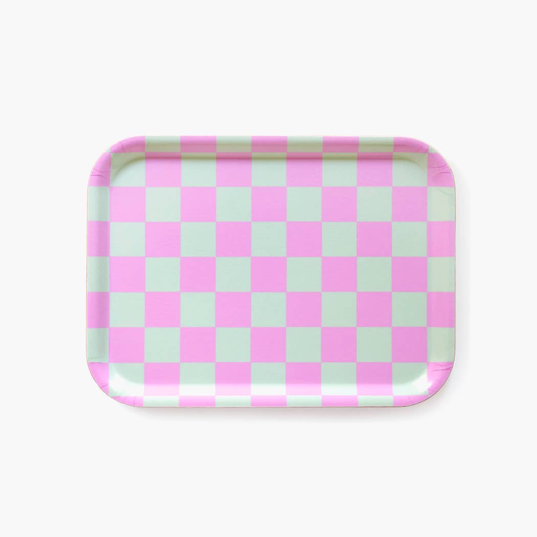 Mint & Peony Checker Serving Tray - 27x20 cm - BLU KAT Modern Love Store Glasgow
