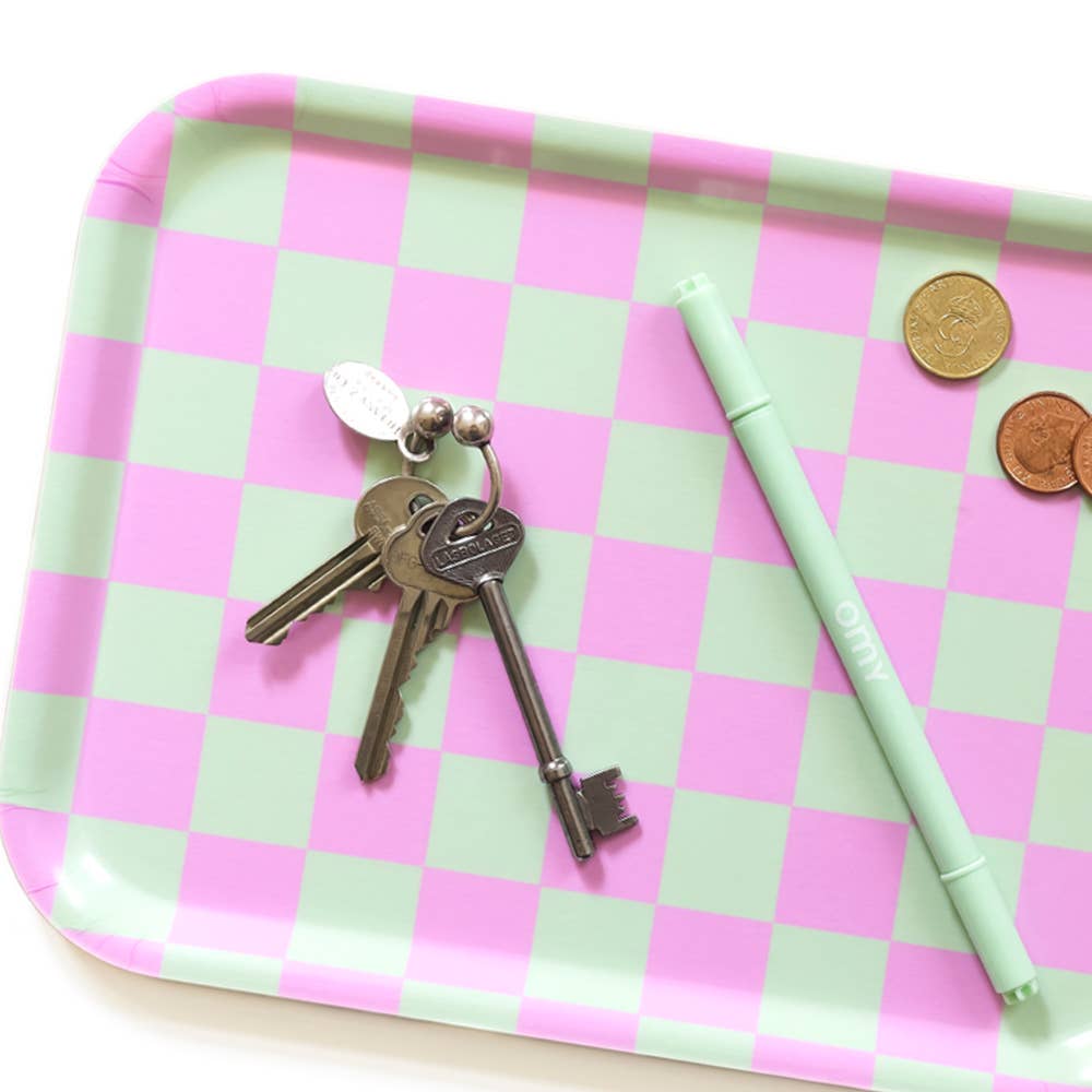 Mint & Peony Checker Serving Tray - 27x20 cm - BLU KAT Modern Love Store Glasgow